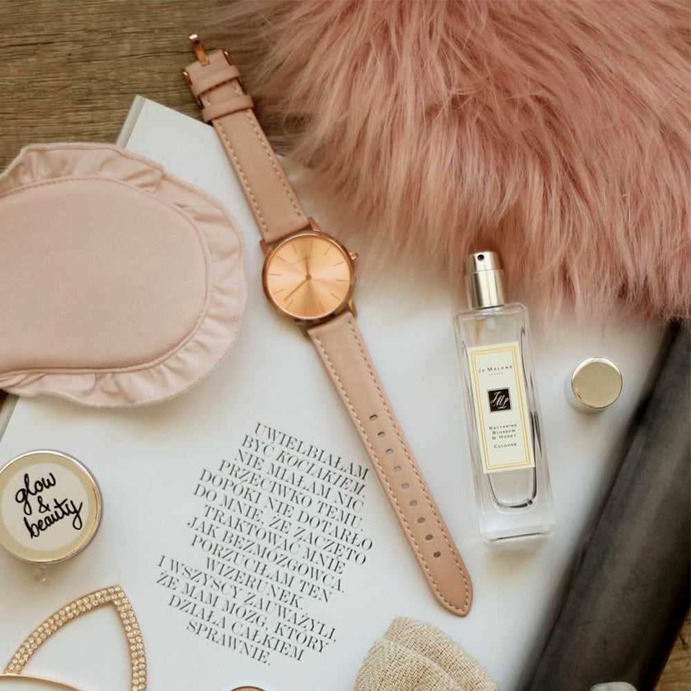 ARIES GOLD Urban Santos Women's Watch - Pink Leather Strap, Rose Gold Case, Fashionable Timepiece for Everyday Wear & Special Occasions