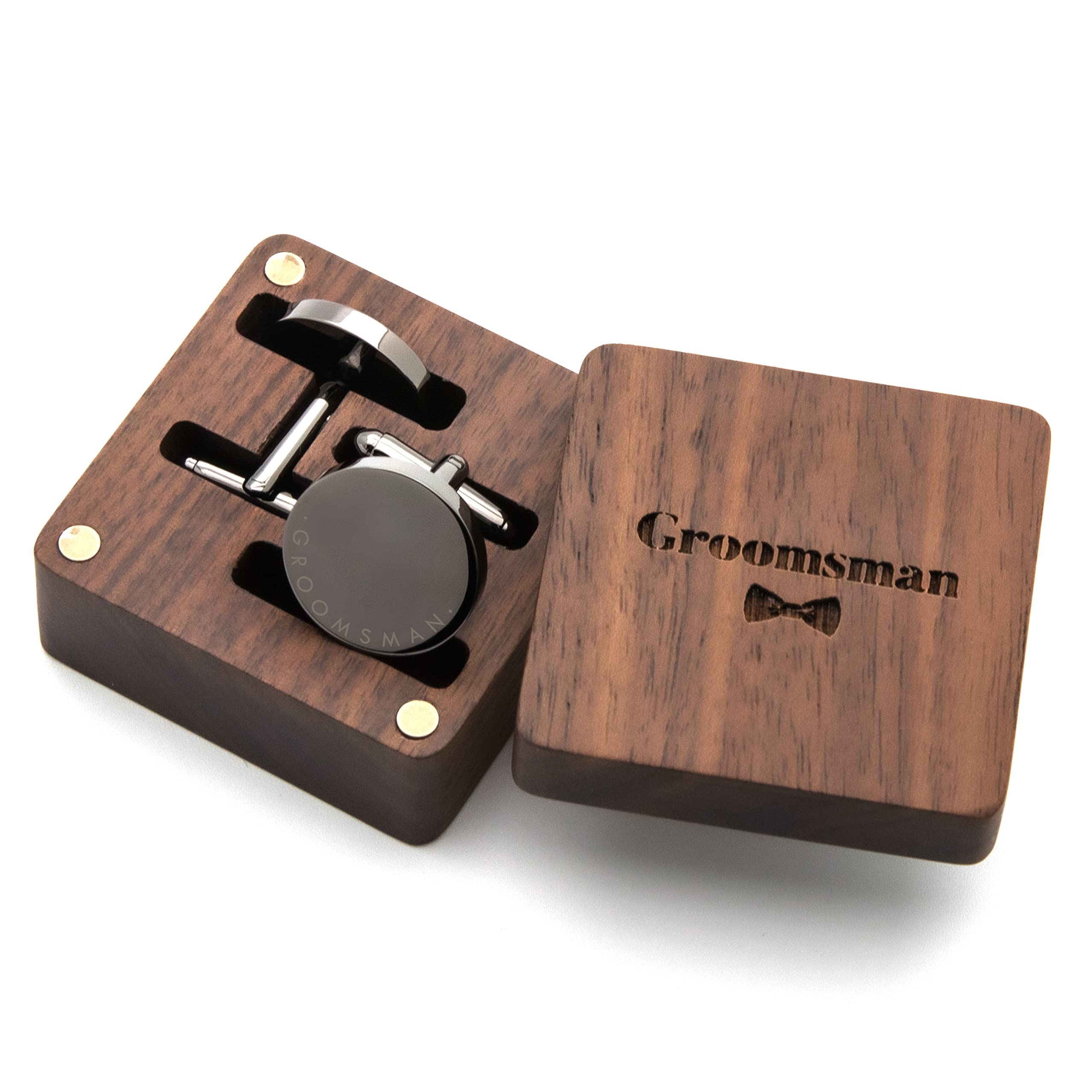 Premium Engraved Wooden Cufflinks Set - Elegant Gift Box for Men - Perfect for Weddings, Business Meetings & Formal Events
