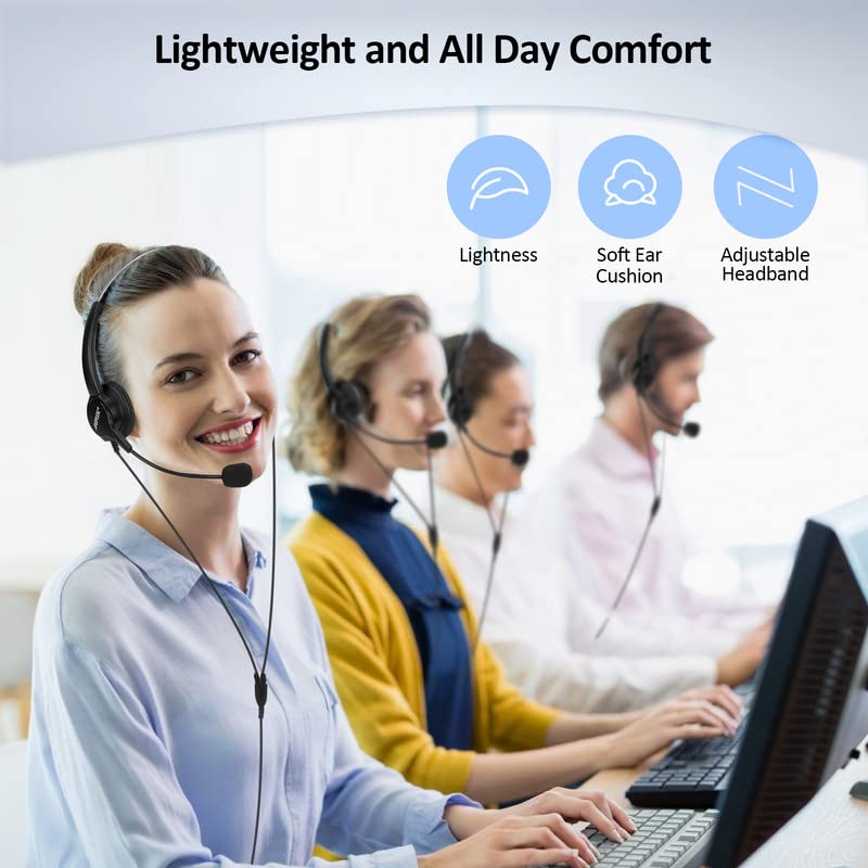 AGPTEK Noise Cancelling Binaural Headset with Mic - Hands-Free Call Center Headphones for Desk Phone, 4-Pin RJ9 Connector - Ideal for Telephone Counseling, Insurance Services & Hospital Use