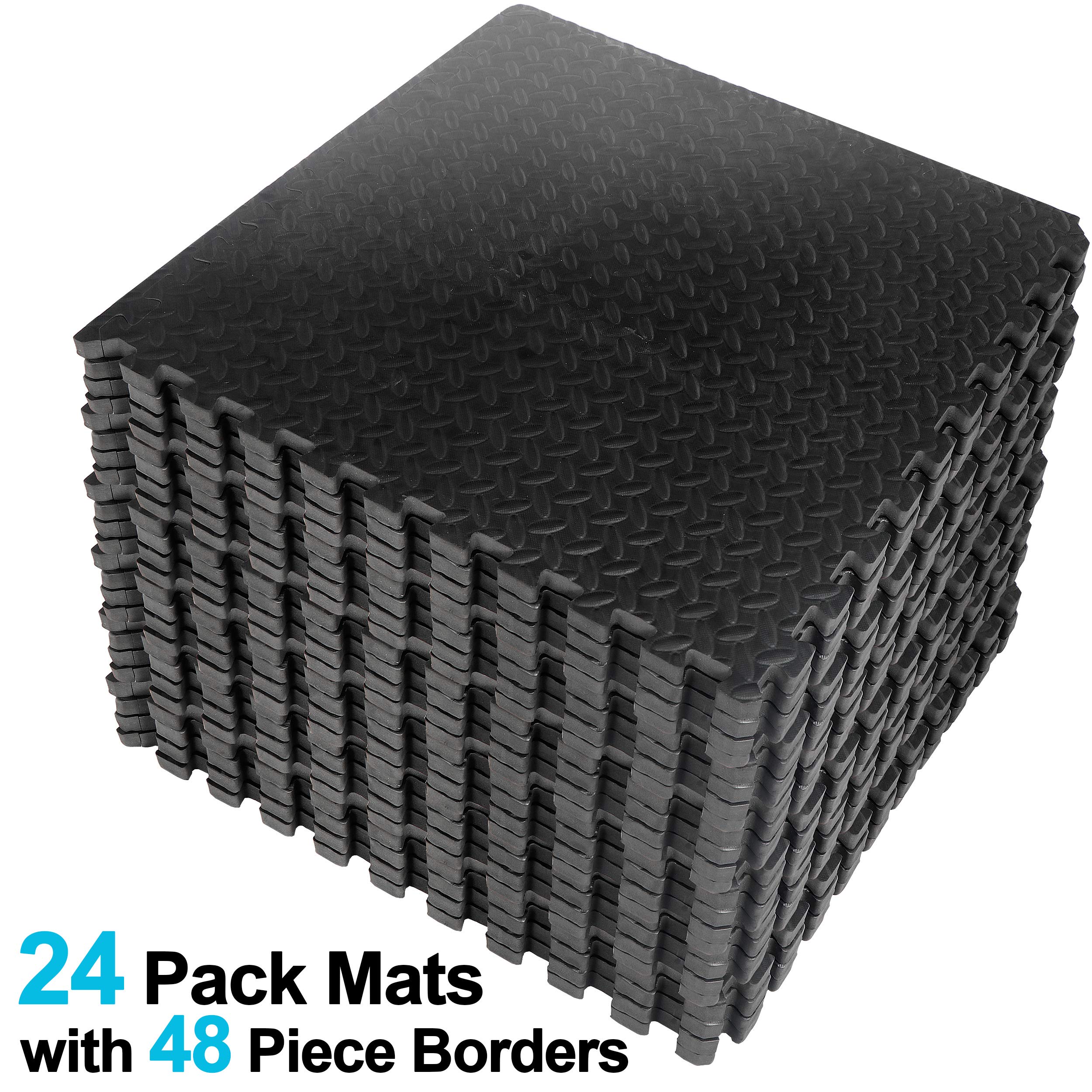 Smartxchoices 24-Piece EVA Foam Interlocking Puzzle Exercise Mat - 1/2 Inch Thick Gym Flooring for MMA, Gymnastics & Home Workouts - 96 Sq Ft Black Protective Floor Tiles - Perfect for Home Gyms, Yoga Studios & Kids Play Areas