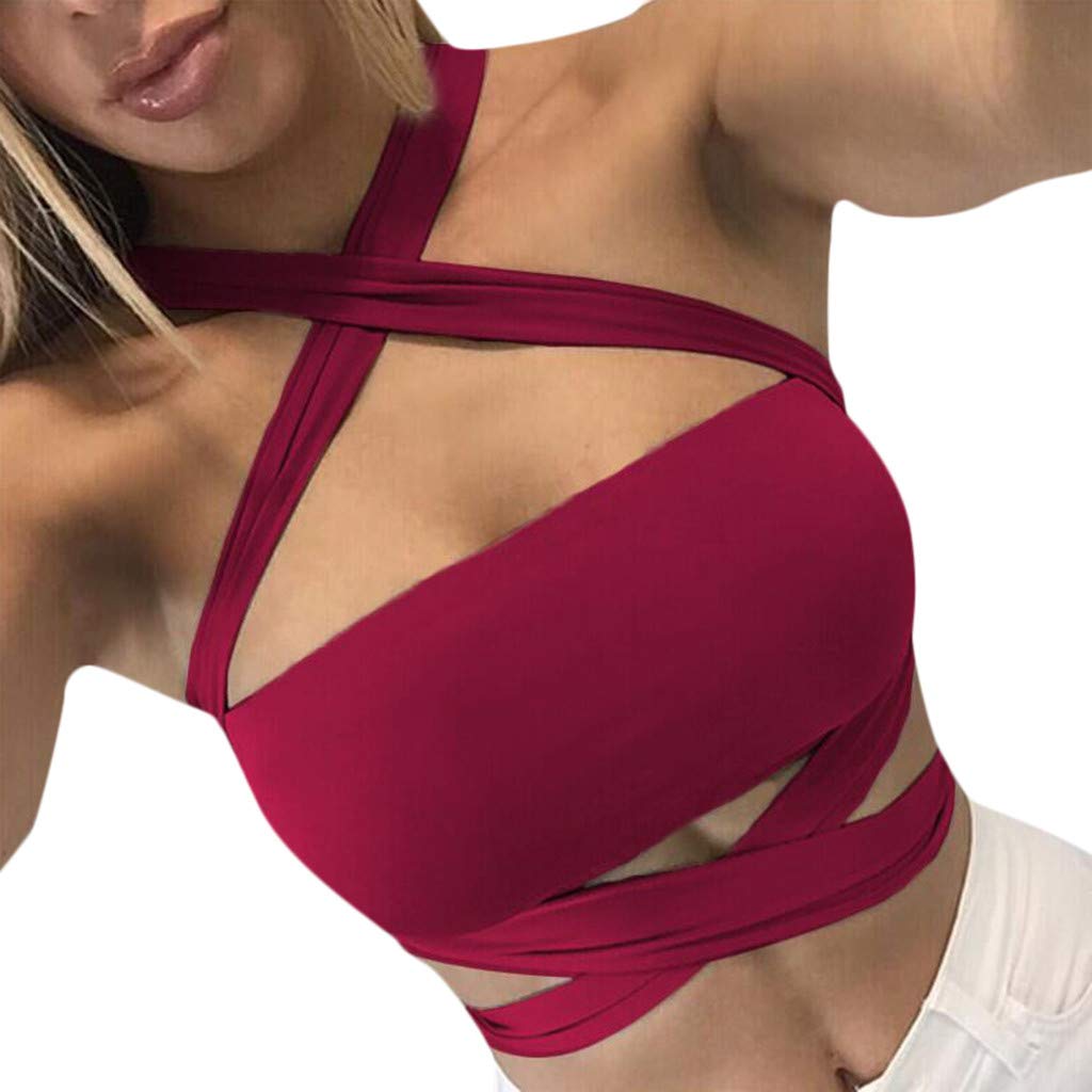Sexy Women's Crisscross Halter Neck Cutout Top Strappy Tee Crop Cami Tank - Perfect for Summer Outfits, Beach Wear, and Night Out Parties