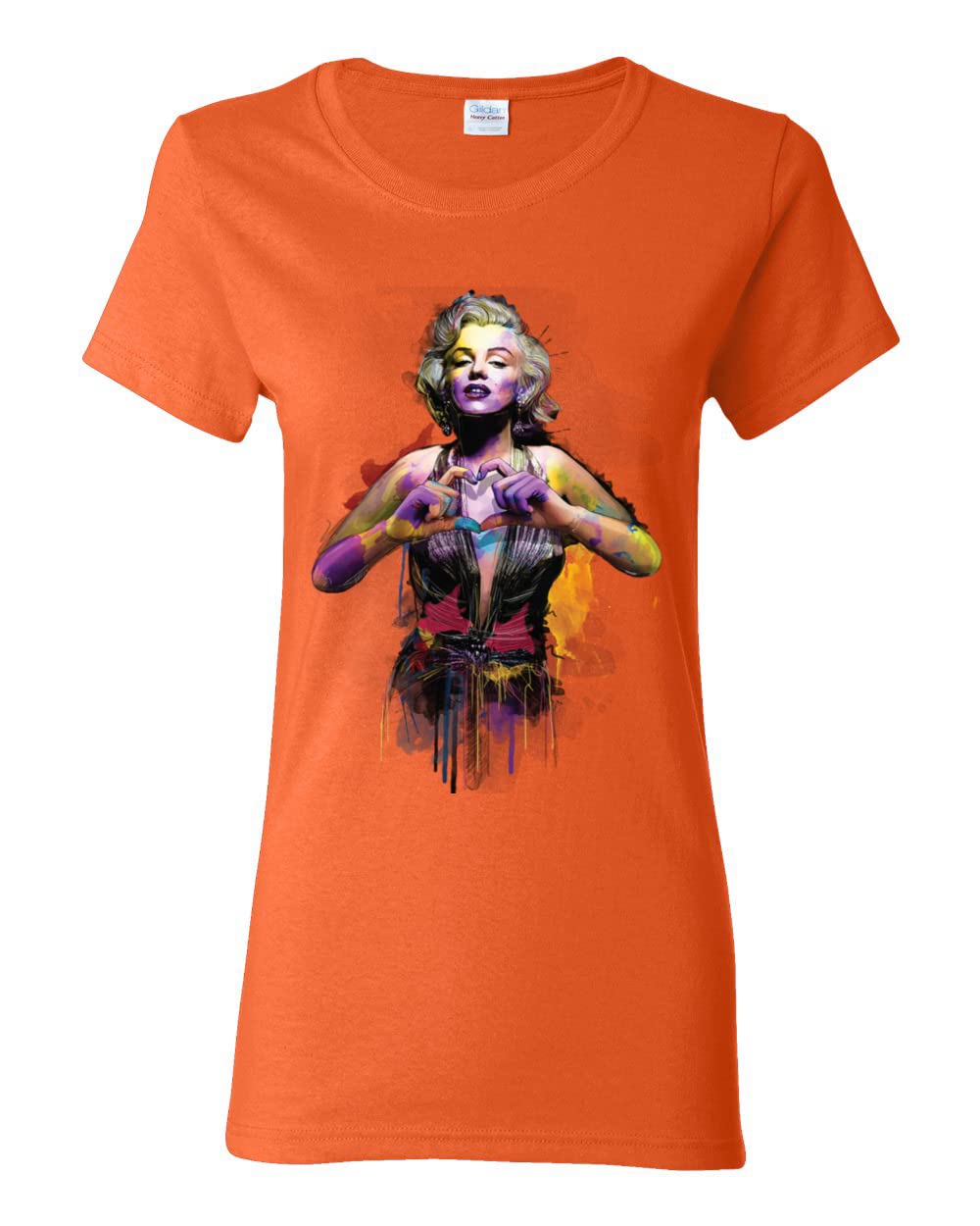 **Marilyn Monroe Watercolor Love Pop Culture Women's Graphic T-Shirt - Orange, Large - Vintage Style Casual Wear for Women, Perfect for Everyday Outfits & Retro-Themed Parties**