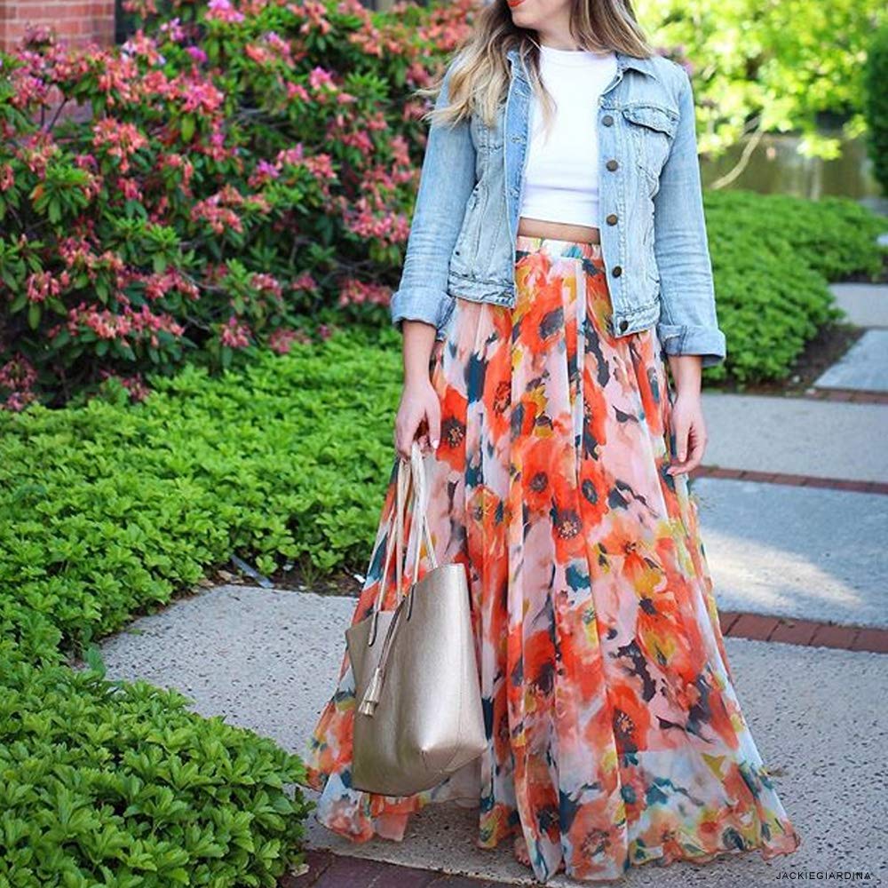 Chicwish Women's Floral Print Chiffon Maxi Skirt - Elegant Watercolor Flower Design for Summer, Beach, Wedding & Boho Outfits