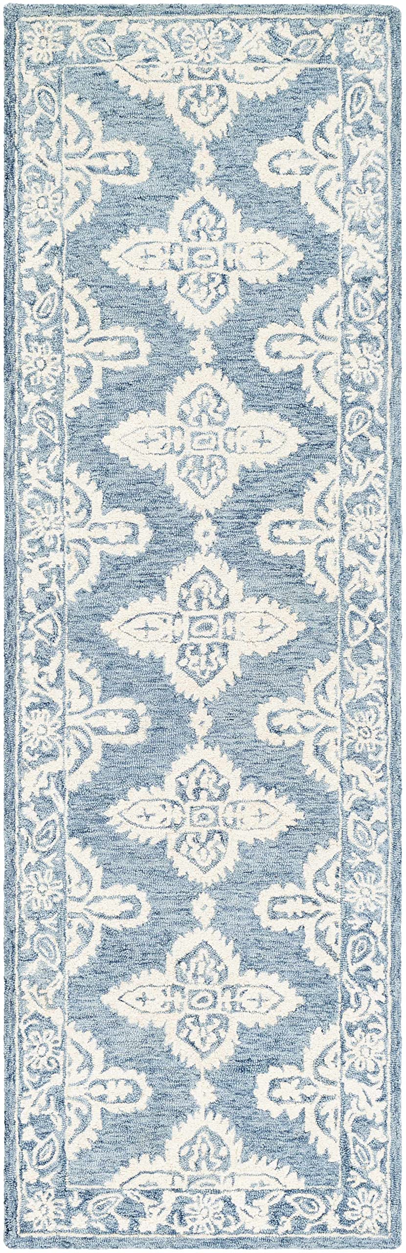Hauteloom Passaic Wool Area Rug 9' x 12' - Bohemian Global Design in Blue & Beige - Soft Living Room Rug, Bedroom Carpet for Cozy Home Decor - Perfect for Family Rooms, Dorm Spaces & Bohemian Style Interiors