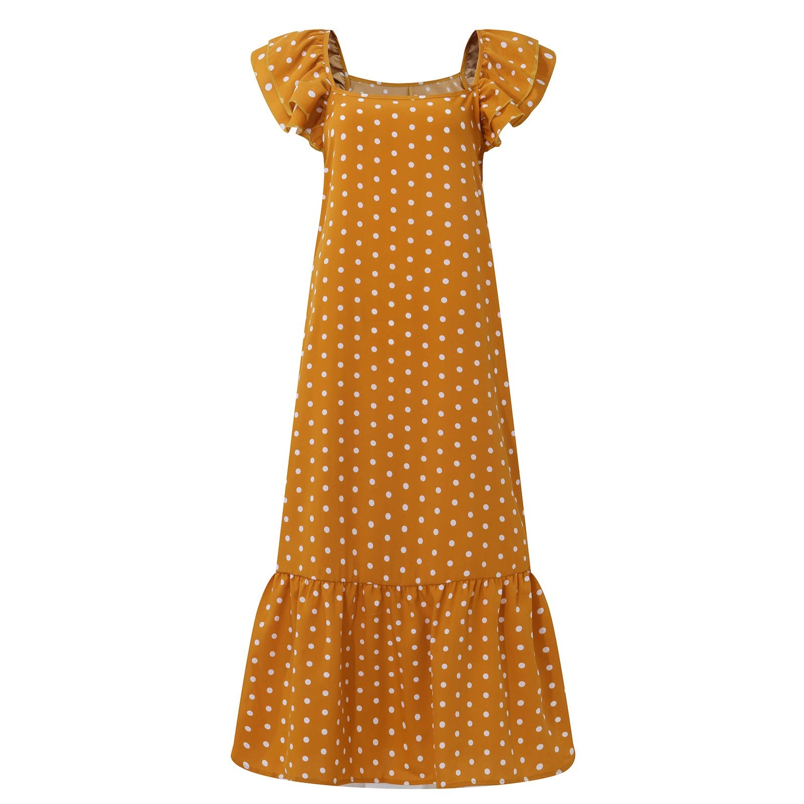 Polka Dot Maxi Dress for Women - Flowy Boho Long Dress with Ruffle Sleeves, Summer Wedding Guest Dress | Perfect for Beach Vacations, Garden Parties & Special Occasions