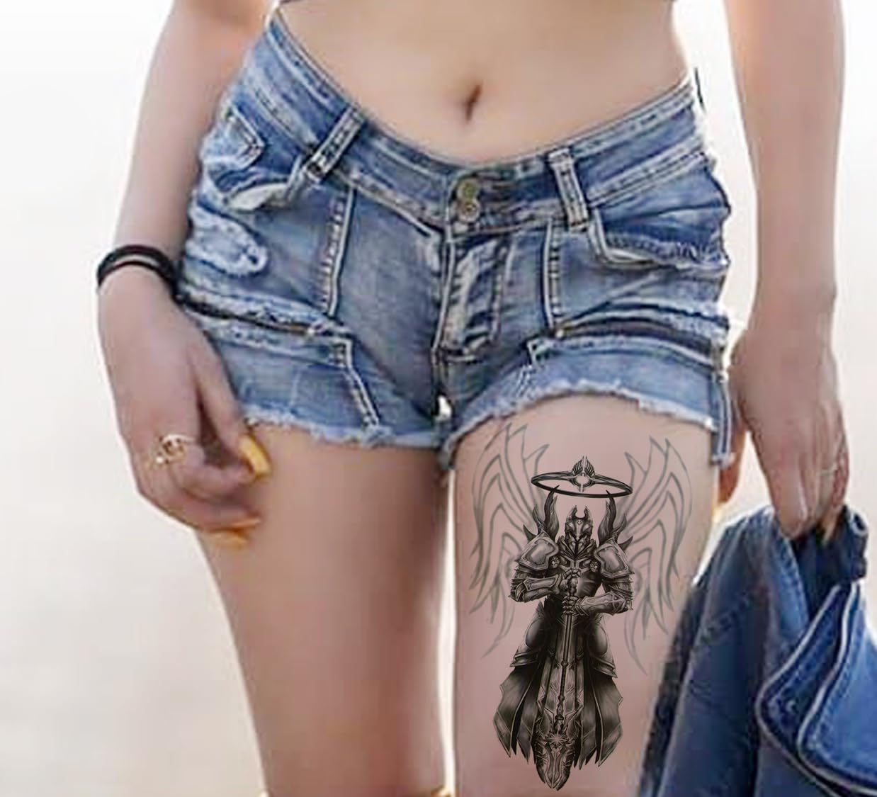 Waterproof Temporary Tattoo Stickers for Men & Women - 3D Realistic Flowers, Butterflies, Stars, Angels, Wolves & Armband Designs (21x15cm) | Perfect for Parties, Cosplay, Halloween & Everyday Fashion | TH-571