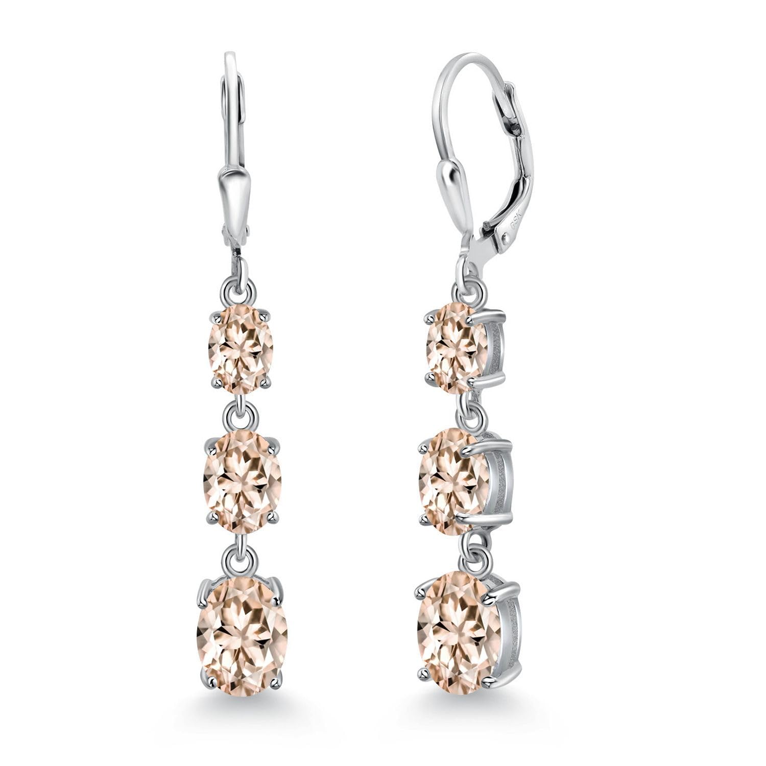 Gem Stone King 3-Stone Leverback Drop Dangle Earrings for Women | 925 Sterling Silver Birthstone Jewelry | Oval 8x6mm, 7x5mm & 6x4mm Gemstones | Elegant Gift for Mom, Wife, Her | Perfect for Birthdays, Anniversaries & Special Occasions