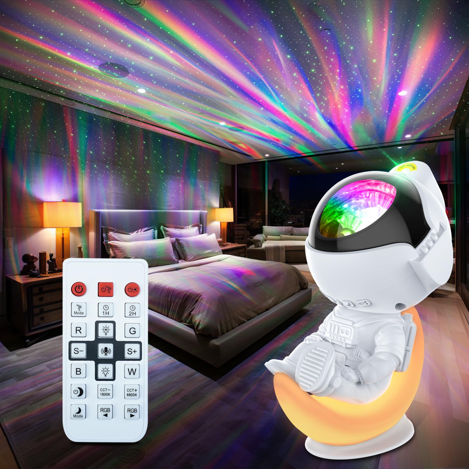 Rossetta Astronaut Projector - Galaxy Star Projector Night Light with Timer & Remote for Bedroom, Kids & Adults - Perfect for Room Decor, Christmas & Birthday Gifts - Create a Relaxing Space Ambience for Sleep, Meditation & Stargazing