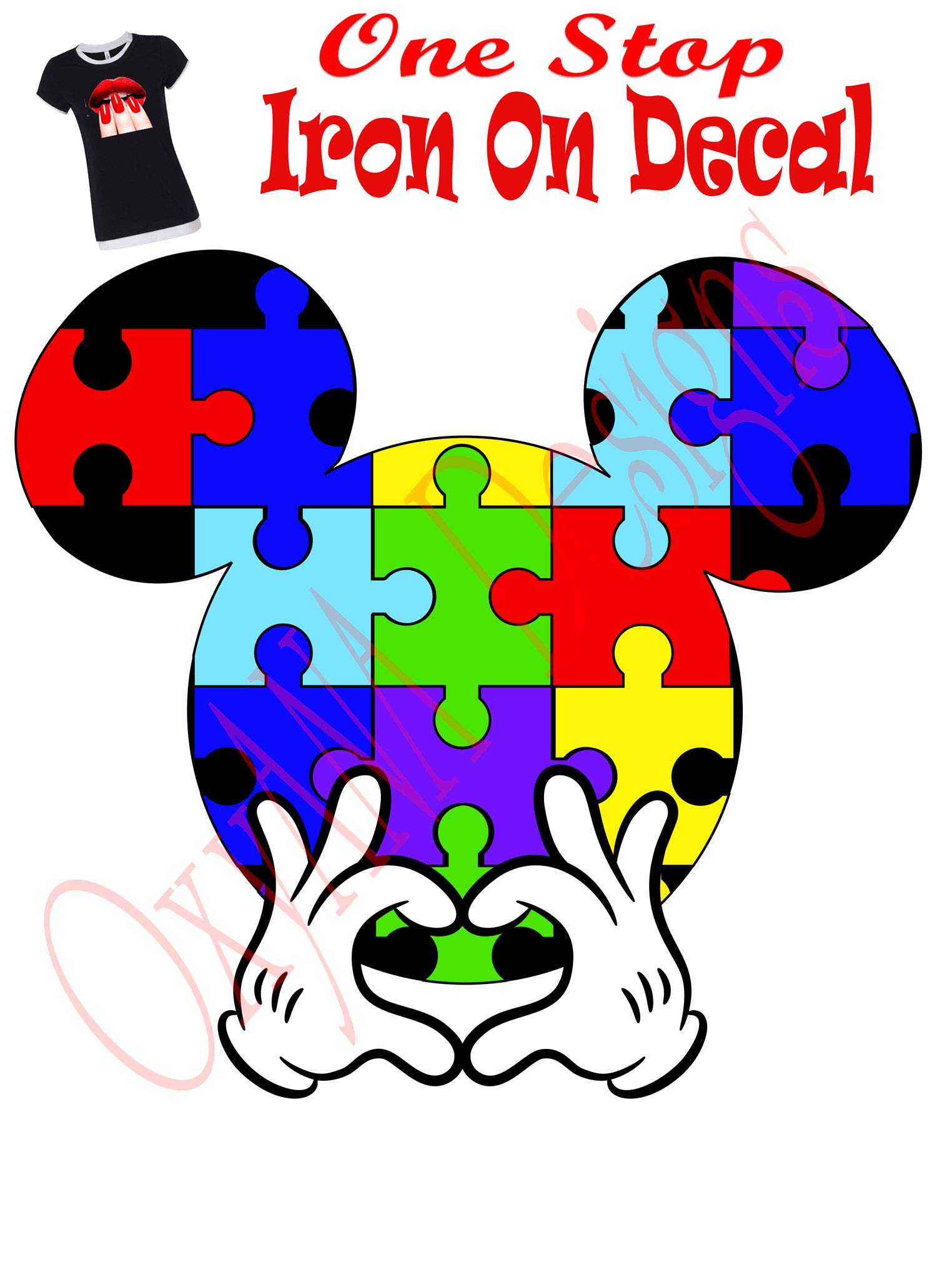 Mickey Mouse Autism Awareness Heart Iron-On Heat Transfer Sticker (3 Inch) - DIY T-Shirt, Tote Bag & Fabric Decoration for Kids & Adults