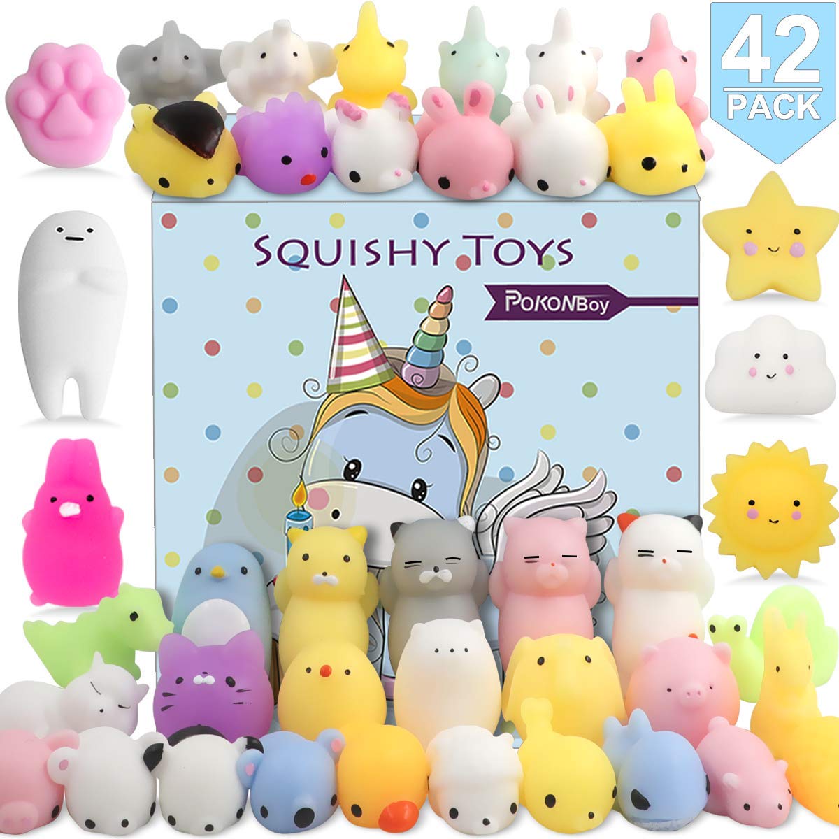 POKONBOY 42 Pcs Mini Mochi Squishy Toys - Kawaii Animal Stress Relief Squishies for Kids, Boys & Girls | Birthday Gifts, Easter Basket Stuffers, Classroom Prizes, Party Favors | Fun Sensory Fidget Toys for Anxiety Relief & Relaxation at Home, School or Travel