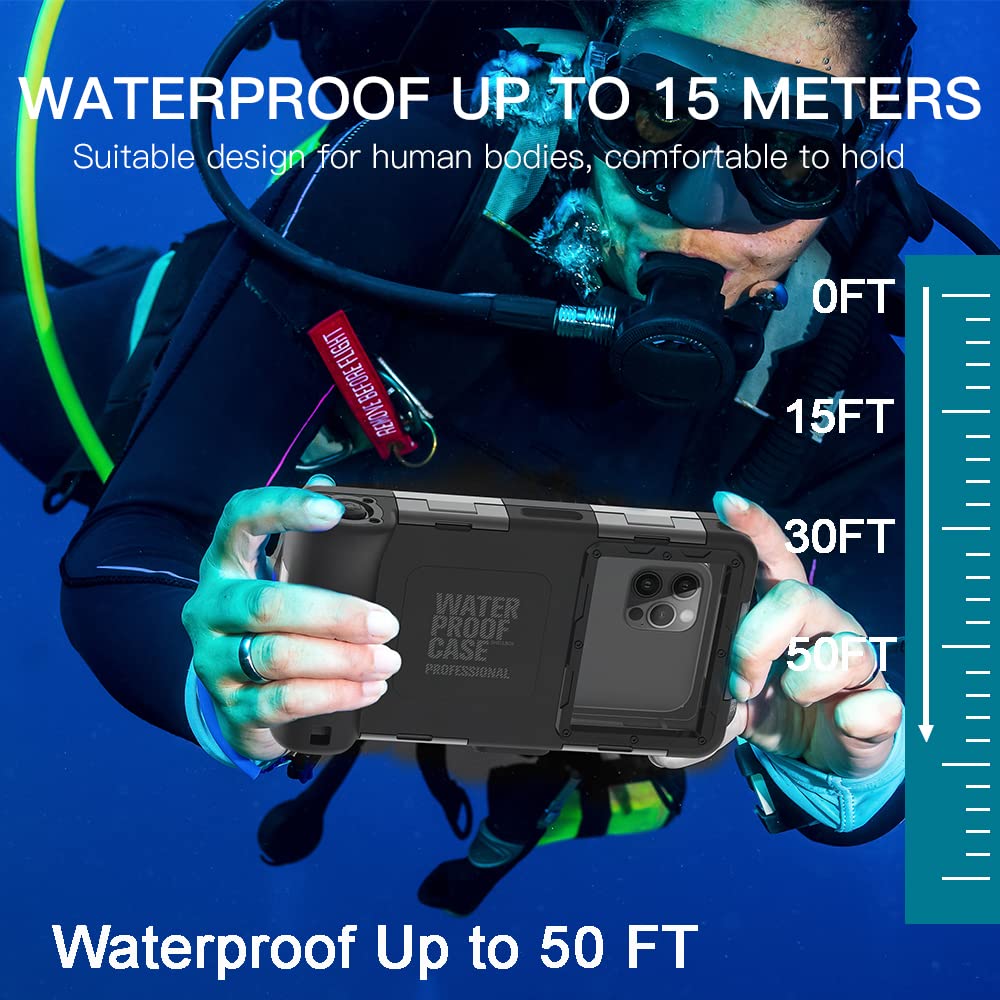 **Waterproof Underwater Phone Case for iPhone 15/14/13/12/11 Pro Max Mini XR/X/XS & Galaxy S24/S23/S22/S21 Ultra Plus – 15m/50ft Diving & Snorkeling Protection – HD Photo & Video Cover (SG Black) – Perfect for Beach, Pool & Water Sports**