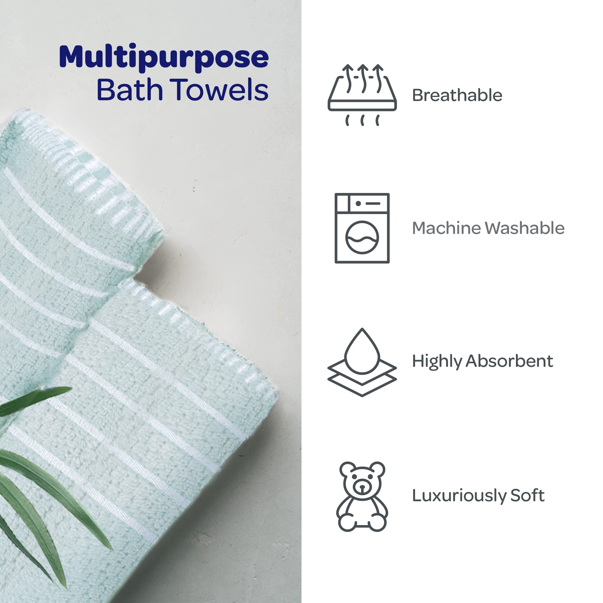 Bedford Home 100% Cotton Rice Weave 6-Piece Bath Towel Set in Seafoam Green | Soft & Absorbent for Spa, Bathroom & Beach Use