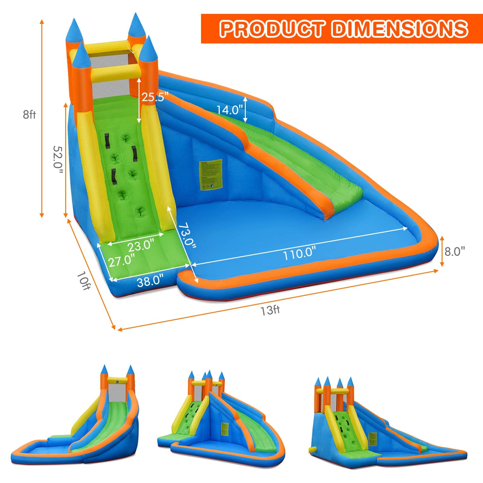 **Costzon Inflatable Water Slide for Kids & Adults - Giant Bouncy Waterslide Park with 480W Blower, Climbing Wall, Splash Pool - 2-Piece Blow Up Water Slide for Backyard, Outdoor Parties & Summer Fun**