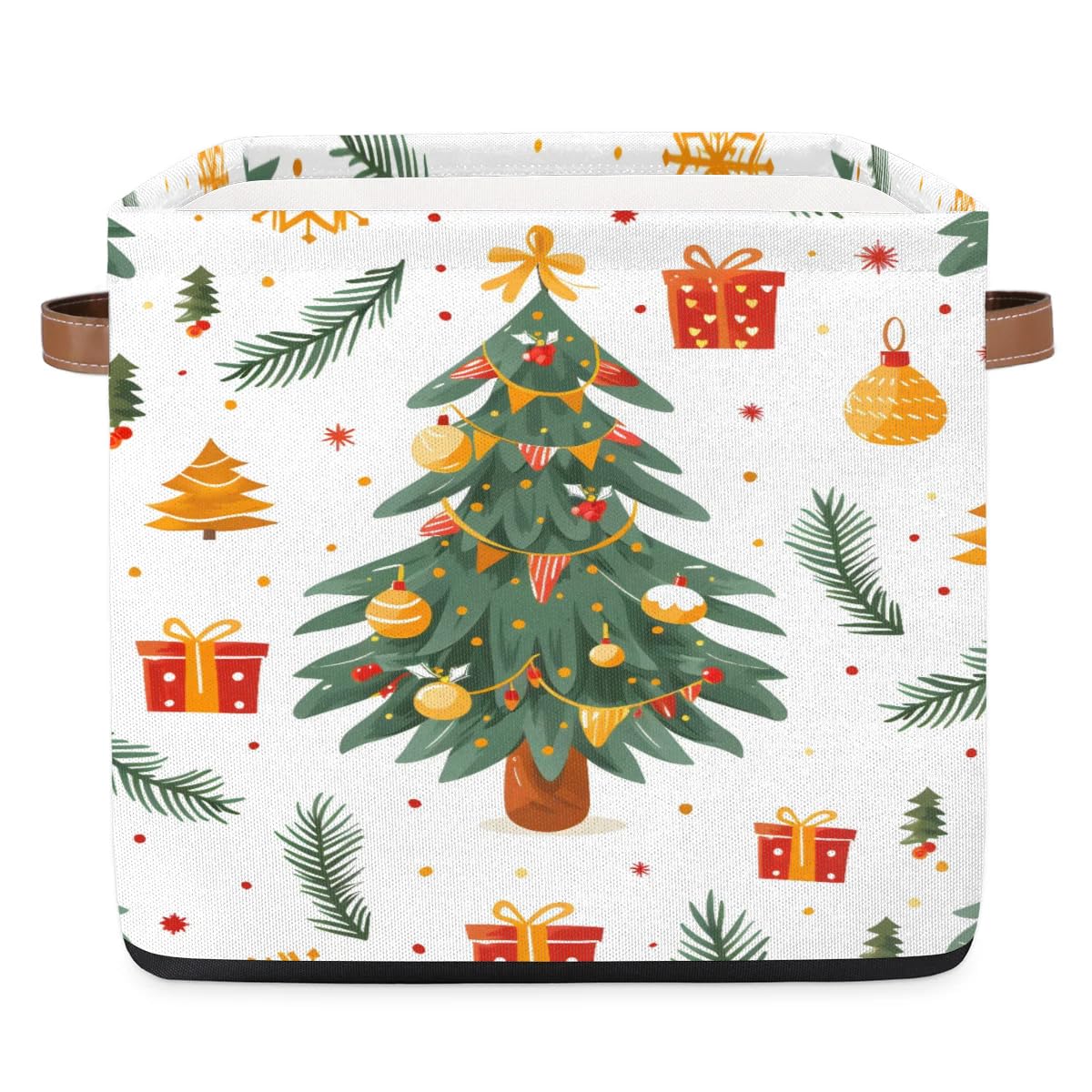 Collapsible Fabric Cube Storage Bins with Handles - Christmas Tree Pattern Organizer Baskets for Shelves, Toys, Towels & Closet Organization | Perfect for Holiday Decor Storage, Kids' Room & Bedroom Organization