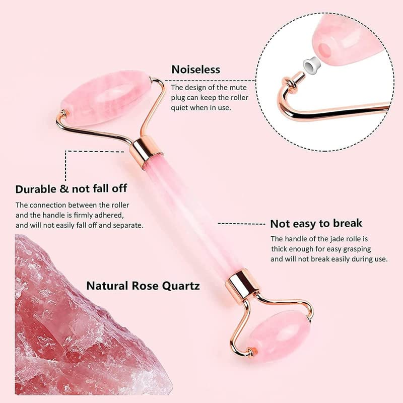 Premium Rose Quartz Facial Roller & Gua Sha Set - Anti-Aging Face Massager for Puffiness, Dark Circles & Skin Rejuvenation | Spa-Quality Skincare Tools for Home & Travel Use