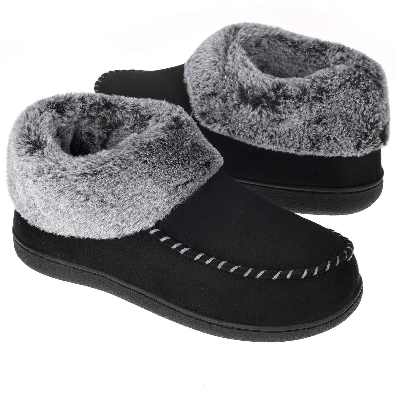 VONMAY Women's Bootie Slippers - Soft Suede Moccasin Boots with Fuzzy Plush Faux Fur Lining, Memory Foam Insoles for Winter Warmth, Non-Slip Indoor/Outdoor House Shoes - Perfect for Cozy Home Wear, Winter Lounging & Quick Outdoor Errands