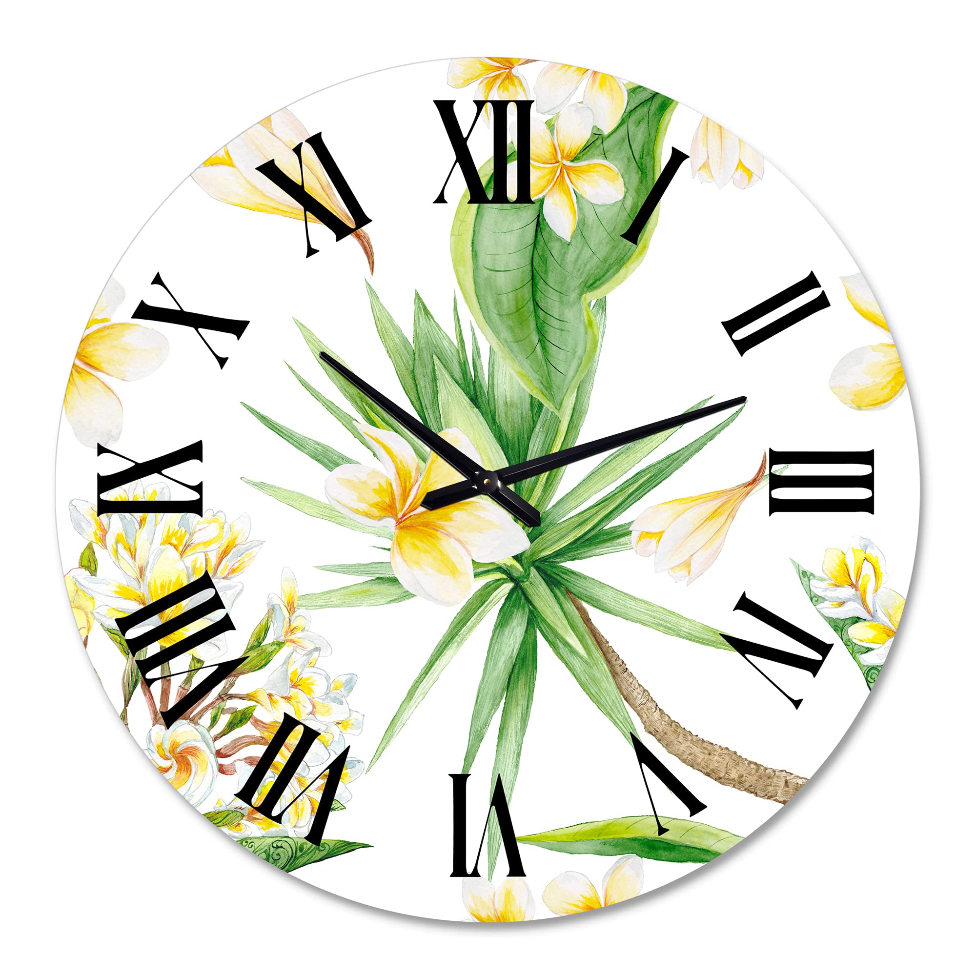 Large Tropical Foliage & Yellow Flowers Wall Clock - Modern Floral Botanical Decor for Living Room, Bedroom, Office | Silent Non-Ticking Home Décor