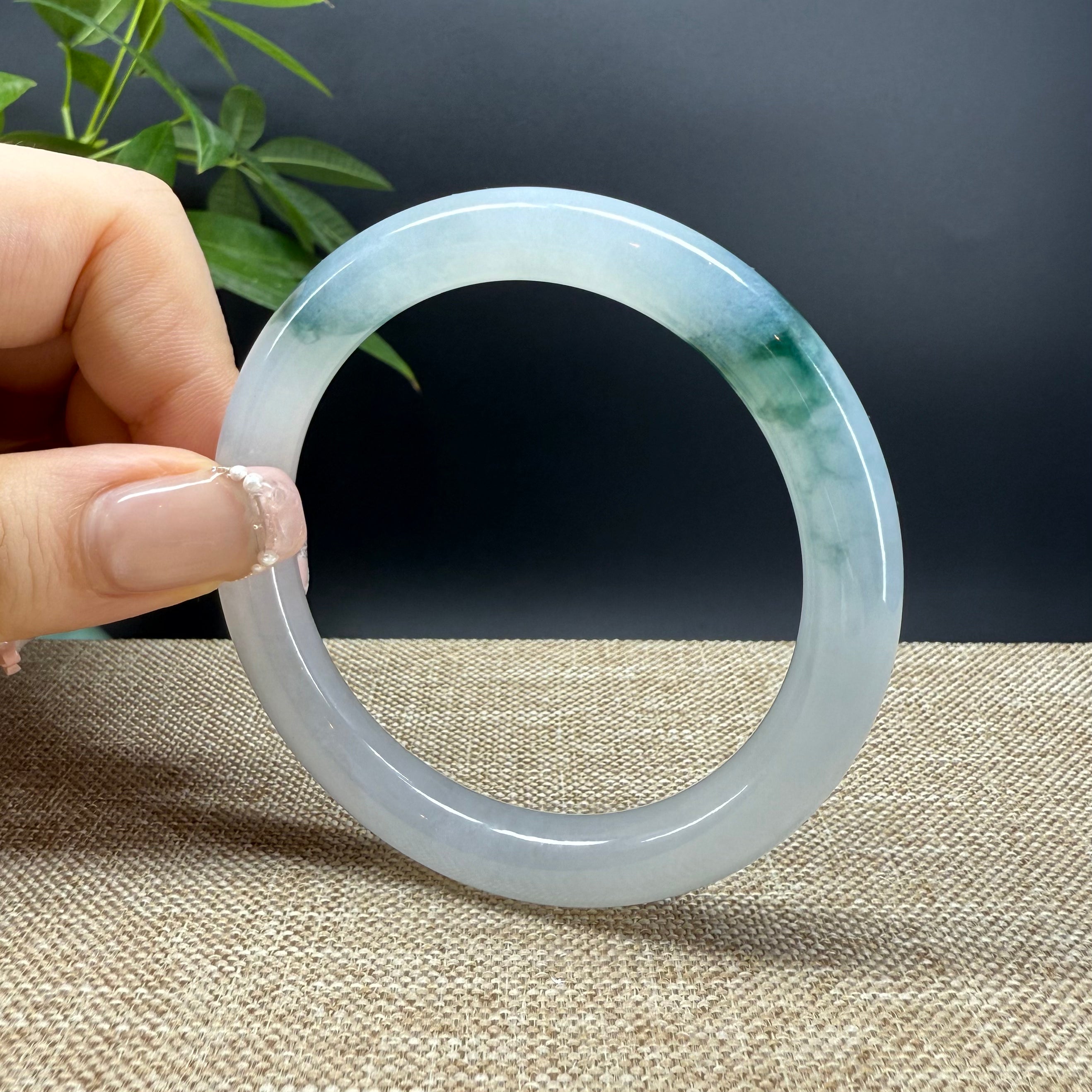Genuine Burmese Icy Blue Green Jadeite Bangle Bracelet (55.3mm) - Authentic AAA Grade Natural Jade Jewelry for Women, Elegant Handmade Bangle for Special Occasions, Gifts & Meditation