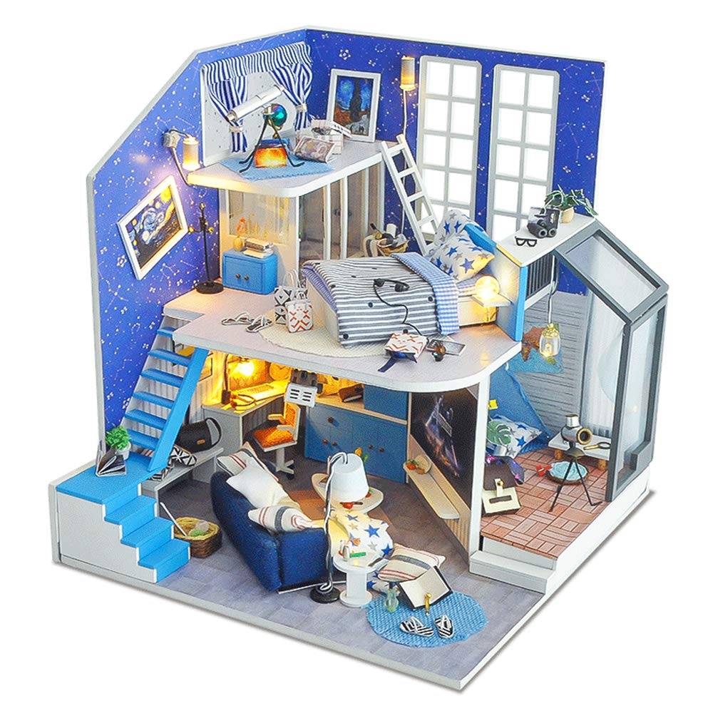 SPILAY DIY Miniature Dollhouse Wooden Furniture Kit - Handcrafted 1:24 Scale Modern Duplex House Model with Dust Cover & Music Box, Creative 3D Puzzle Toy for Kids & Adults | Perfect Gift for Collectors, Home Decor & Educational Play