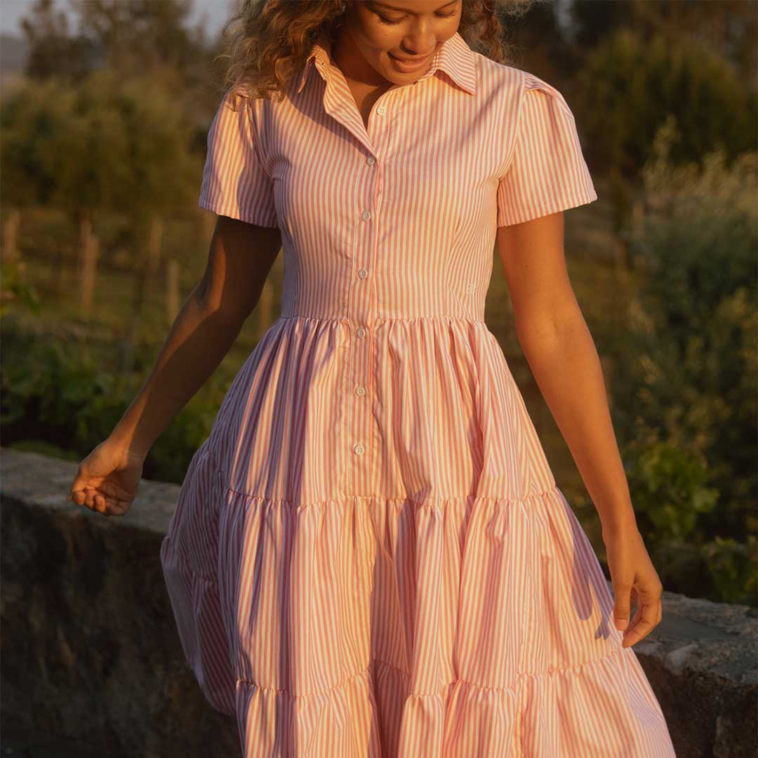 Arroyo Dress - Pink Stripe Floral Summer Dress for Women | Beach Vacation, Date Night, Casual Outfit