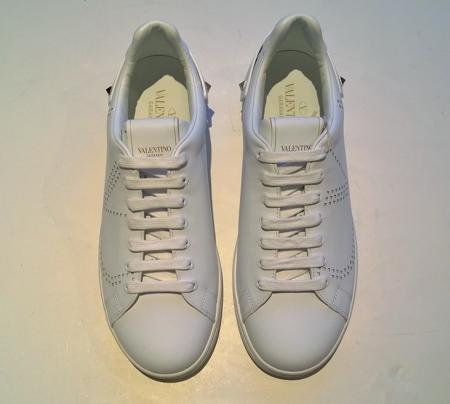 Valentino Garavani Rockstud White Leather Sneakers for Women - Fashion Backnet Design Comfortable Walking Shoes for Casual Outfits & Date Nights