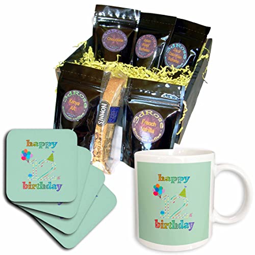 3dRose Happy 12th Birthday Coffee Mug - Cupcake with Candle & Balloons Design - Perfect Gift Basket for Kids Birthday Party, Teen Celebration & Coffee Lovers