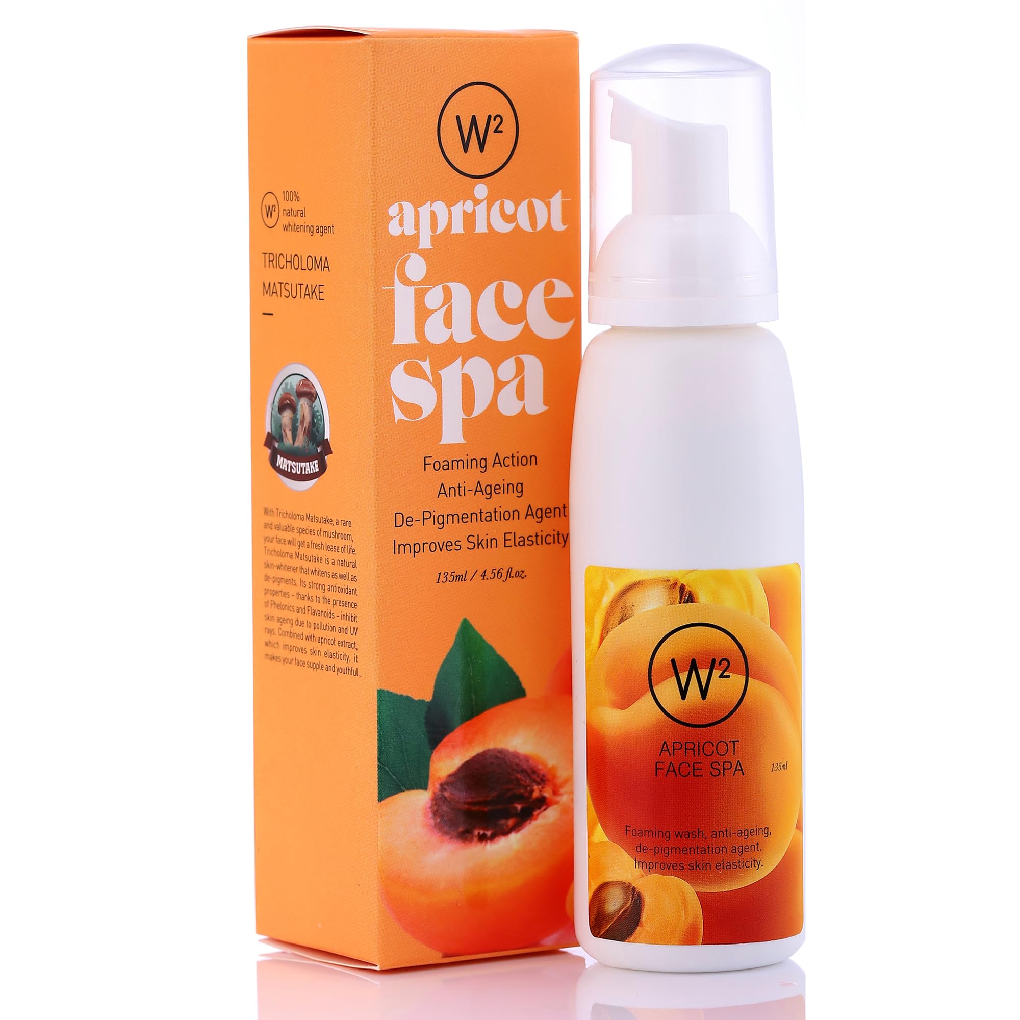 W2 Why Wait Apricot Foaming Face Wash - Anti-Aging Cleanser with Apricot, Wheatgerm, Mushroom & Tea Tree Oil (135ml) | Gentle Exfoliating Facial Cleanser for Glowing Skin - Perfect for Daily Skincare Routine & Spa Treatments
