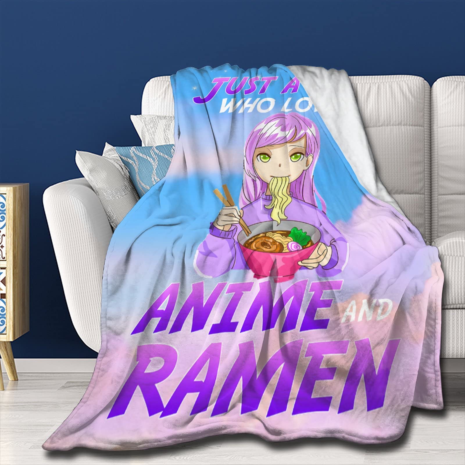 Yaoola Anime & Ramen Lovers Flannel Blanket - Ultra Soft Lightweight Throw Blanket (120x90 Inches) for Couch, Sofa & Bed - All-Season Cozy Comfort - Perfect Gift for Anime Fans, College Dorm, Movie Nights & Family Snuggles