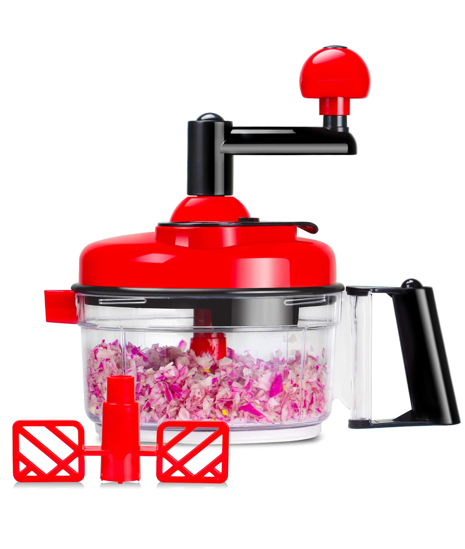 Cambom Manual Food Chopper - 1200ml BPA Free Hand-Powered Vegetable Dicer, Mixer & Blender with Clear Container | Perfect for Chopping Veggies, Mixing Dough & Whipping Eggs in Kitchens, Camping & Small Spaces