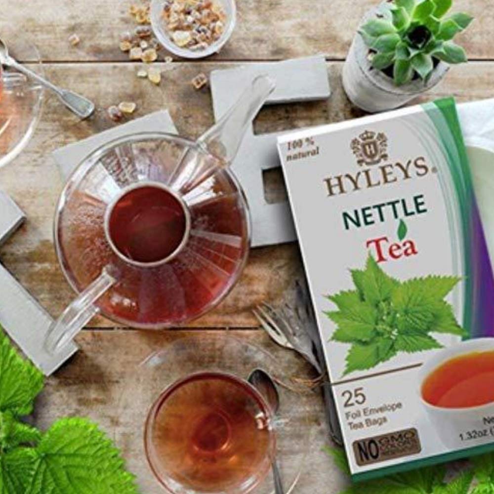 12 Pack Hyleys Natural Nettle Leaves with Black Tea - 25 Tea Bags Each | 100% Natural, Sugar Free, Gluten Free, Non-GMO Herbal Tea | Perfect for Detox, Relaxation & Immune Support