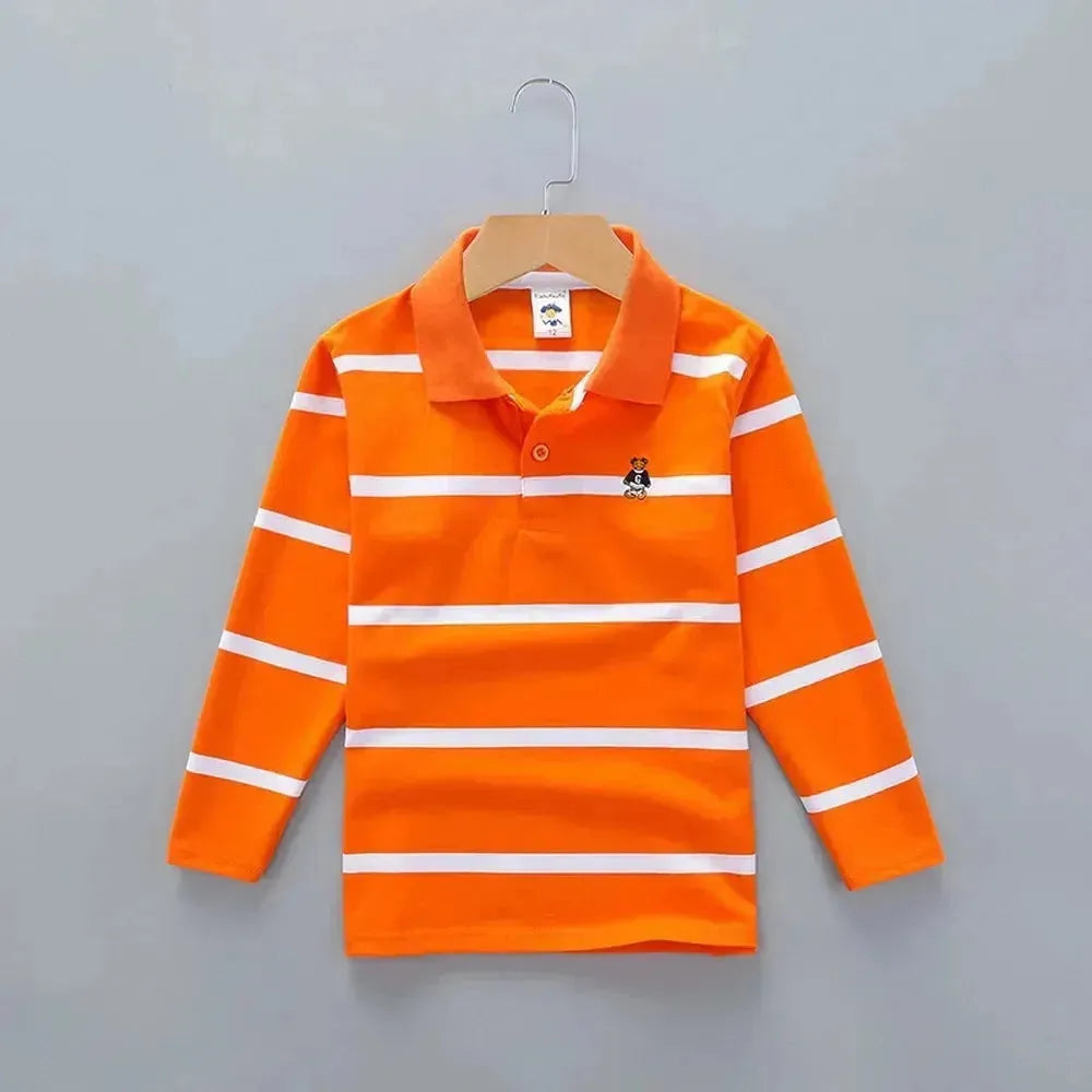 Kids Striped Polyester Polo Shirt - Comfortable & Stylish Casual Wear for School, Playdates & Family Outings