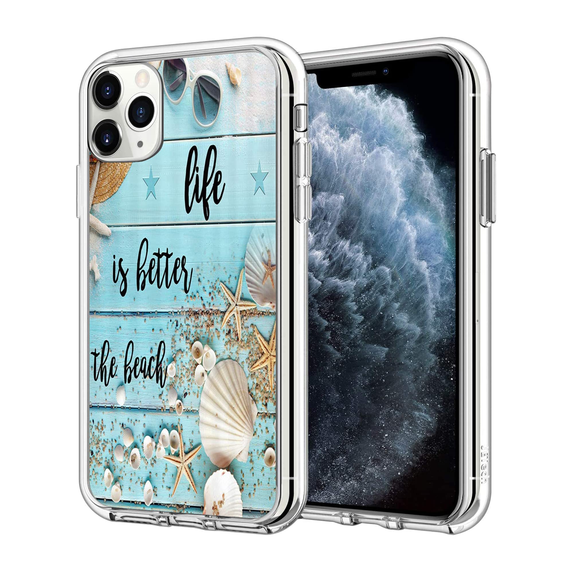 Shockproof Slim Soft TPU iPhone 13 Case - Beach Gravel Shell Starfish Teal Rustic Clear Protective Cover | Perfect for Outdoor Adventures, Beach Trips & Daily Use