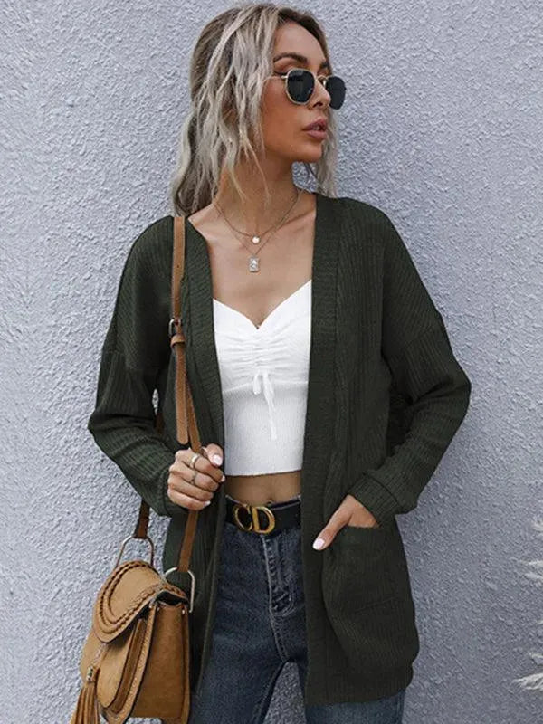 Women's Solid Color Casual Long Cardigan Sweater - Perfect for Office, Travel & Everyday Wear