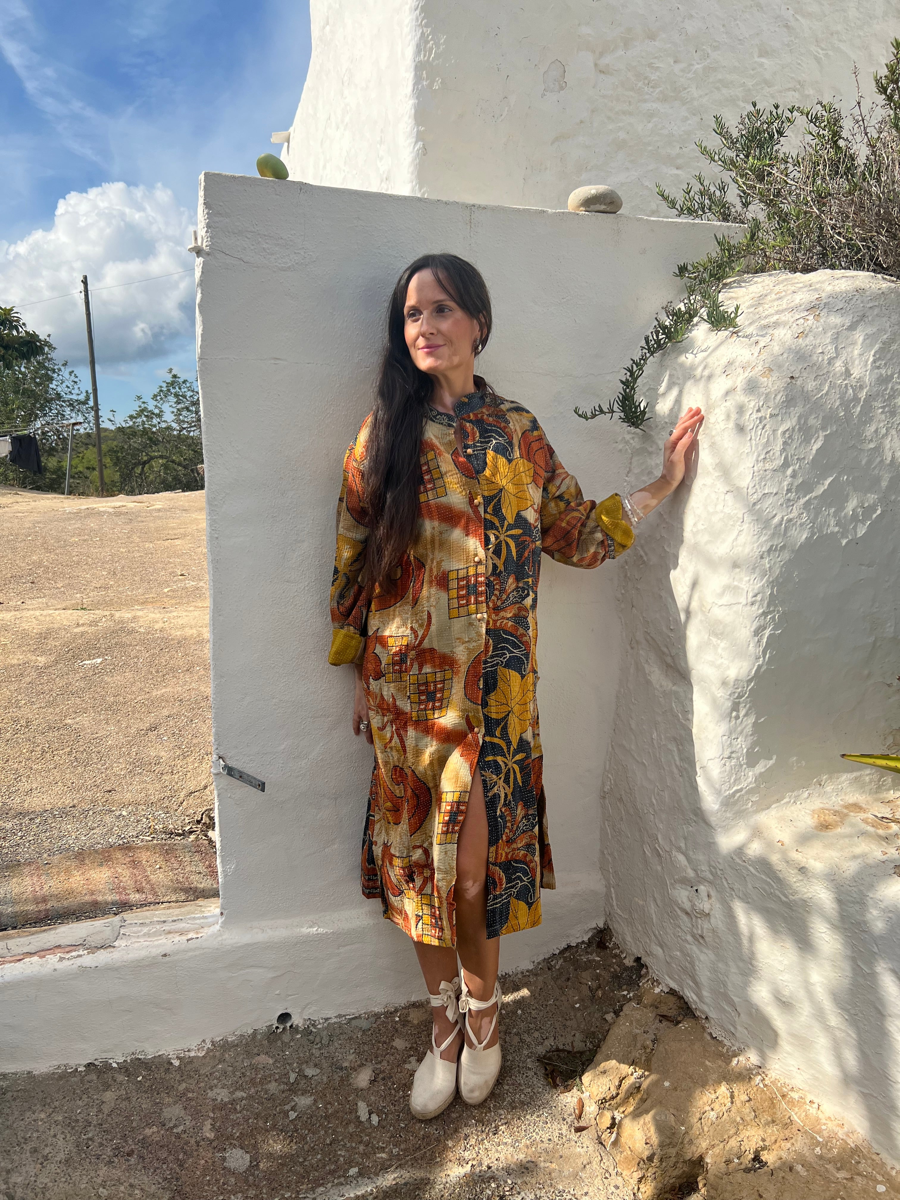 Boho Vintage Kantha Coat - Handmade Embroidered Jacket for Women, Perfect for Festivals, Travel & Boho Chic Outfits