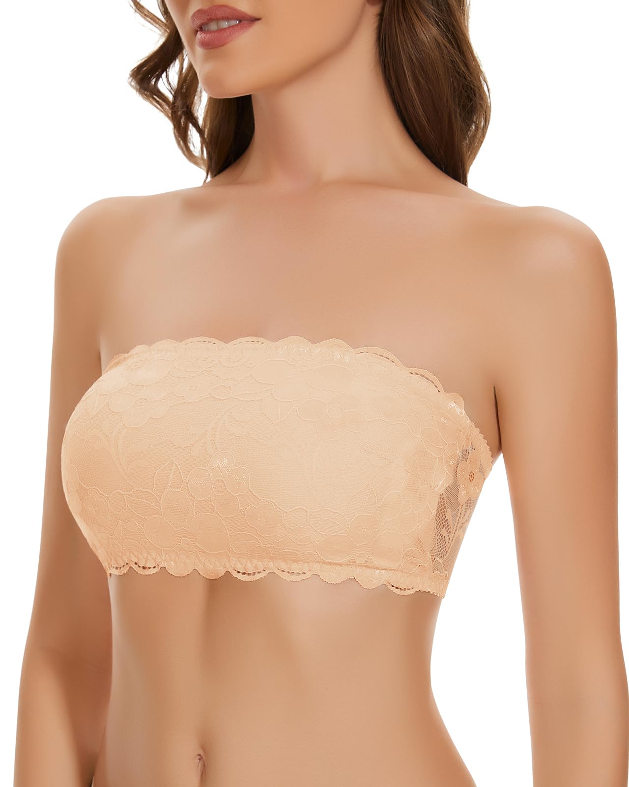 Floral Lace Bralette & Bandeau Bra for Women - Seamless Tube Top, Wireless Strapless Bra for Layering - Perfect for Yoga, Beachwear & Summer Outfits