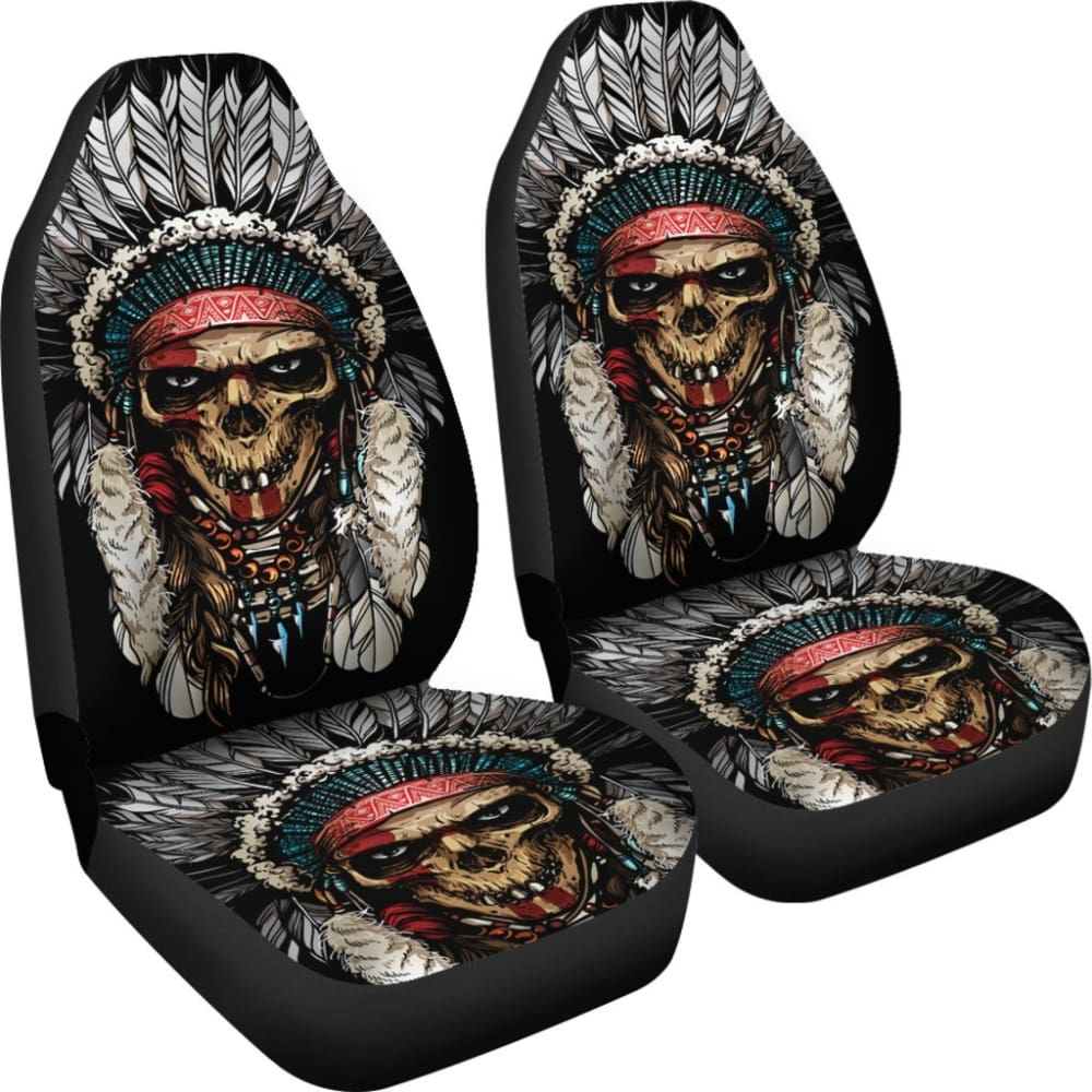2 Pcs Gothic Skull Car Seat Covers - Universal Fit for Cars, Trucks & SUVs - Black PU Leather with Skull Design - Perfect for Halloween, Gothic Style & Car Enthusiasts