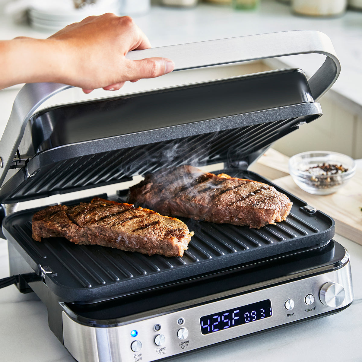 Premium Ceramic Nonstick 3-in-1 Electric Grill, Griddle & Waffle Maker - Stainless Steel Kitchen Appliance for Indoor Cooking, Breakfast, Sandwiches & Family Meals