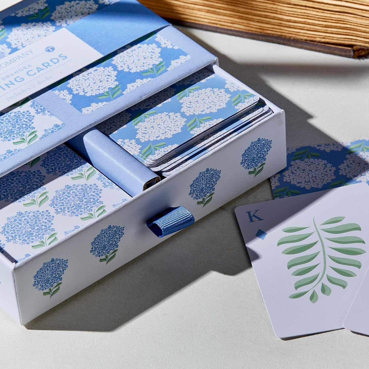 Premium Hydrangea Double Deck Textured Playing Cards Set - 2 Colorways, 52 Cards + 2 Jokers Each in Gift Box - Perfect for Poker, Blackjack, Game Nights & Gifts