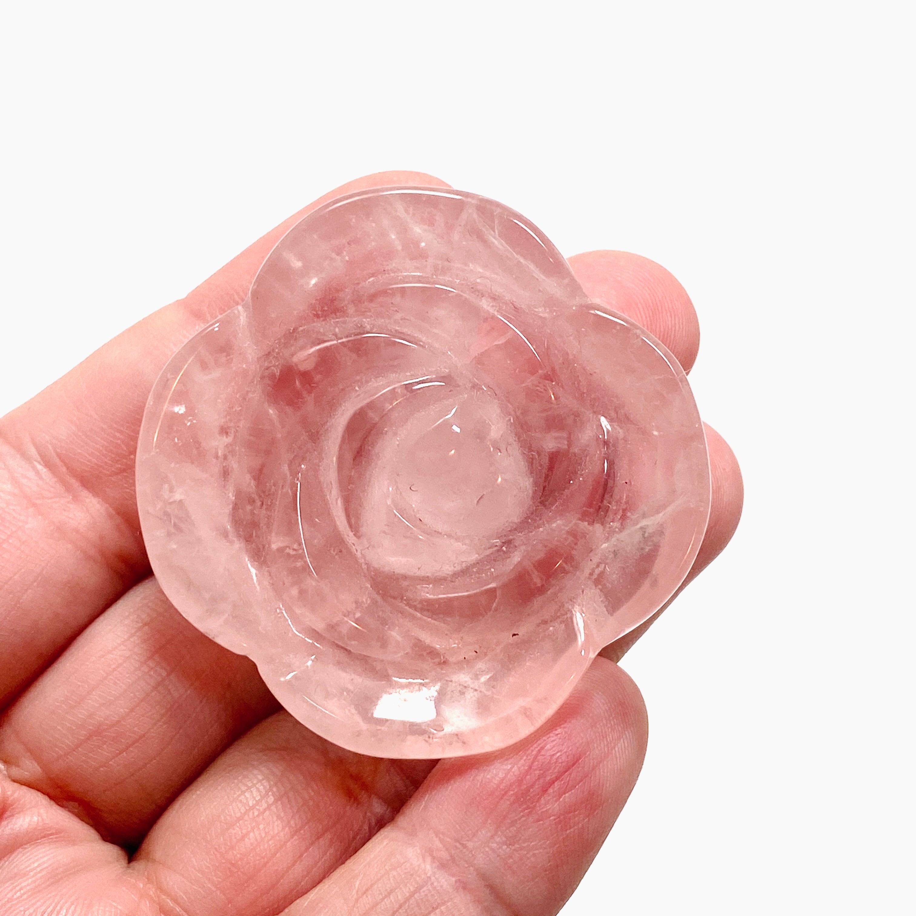 Rose Quartz Flower Carving RQFLO 01 - Handcrafted Natural Stone Decoration for Home, Office & Meditation Space