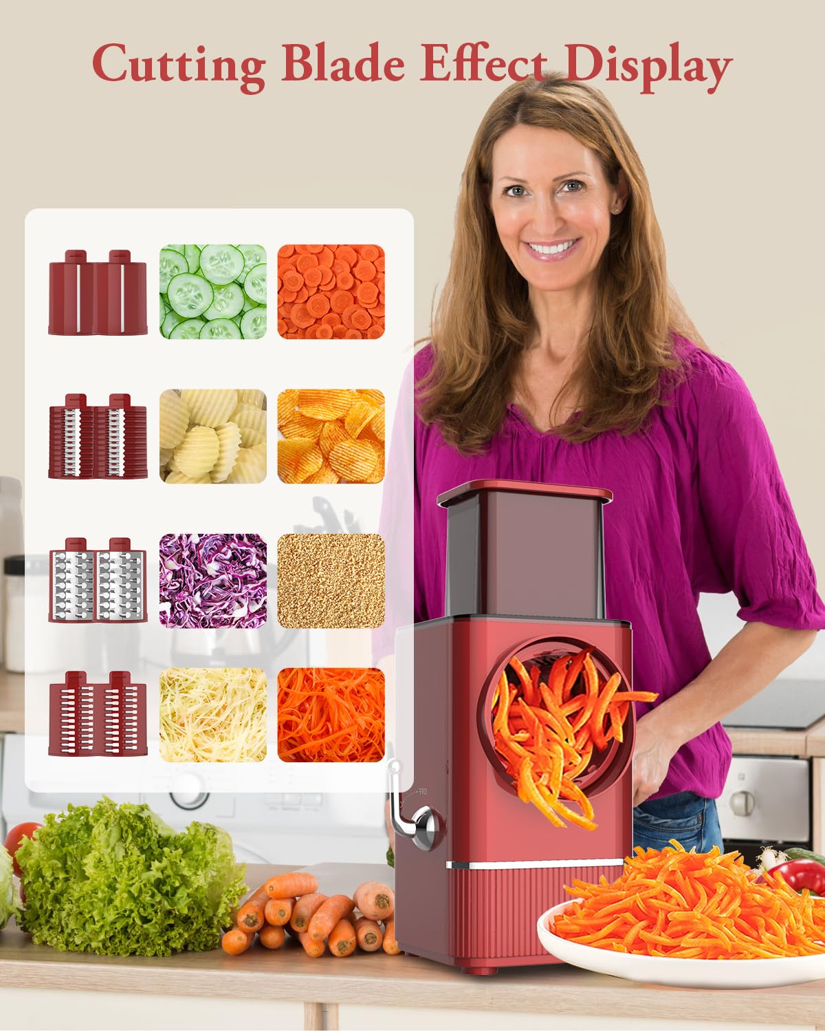 Electric Cheese Grater & Vegetable Shredder - 8 Multi Blades Automatic Food Processor for Block Cheese, Potatoes, Carrots, Fruits & Nuts | Perfect for Salads, Pizza Toppings, Baking & Meal Prep