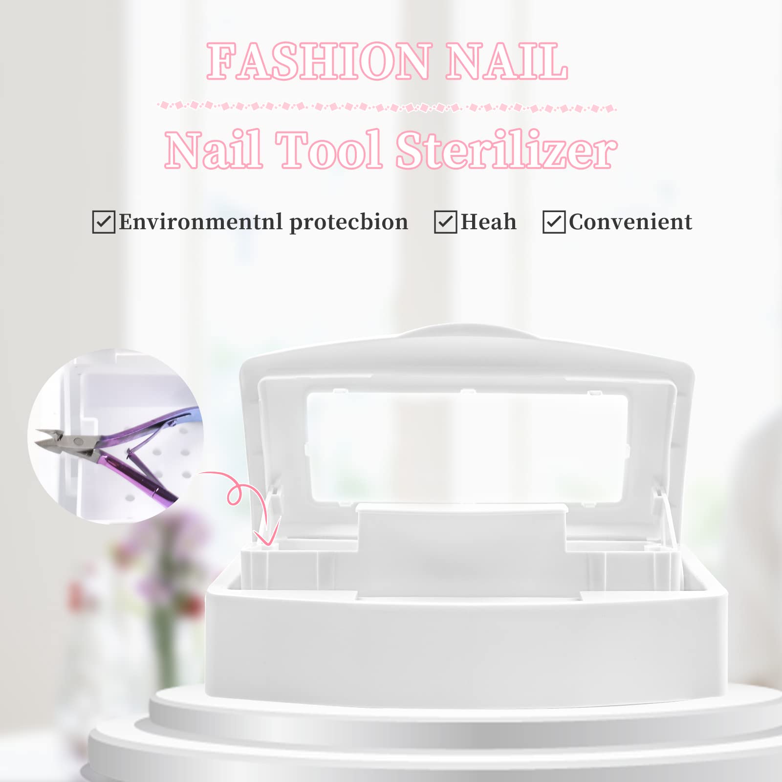 UV Nail Tool Sterilizer Box - Professional Plastic Sterilization Tray for Nail Salon, Spa & Beauty Equipment - Sanitizing Storage Organizer for Tweezers, Eyelash Extensions & Manicure Tools (White) - Perfect for Salon Hygiene & Home Nail Care