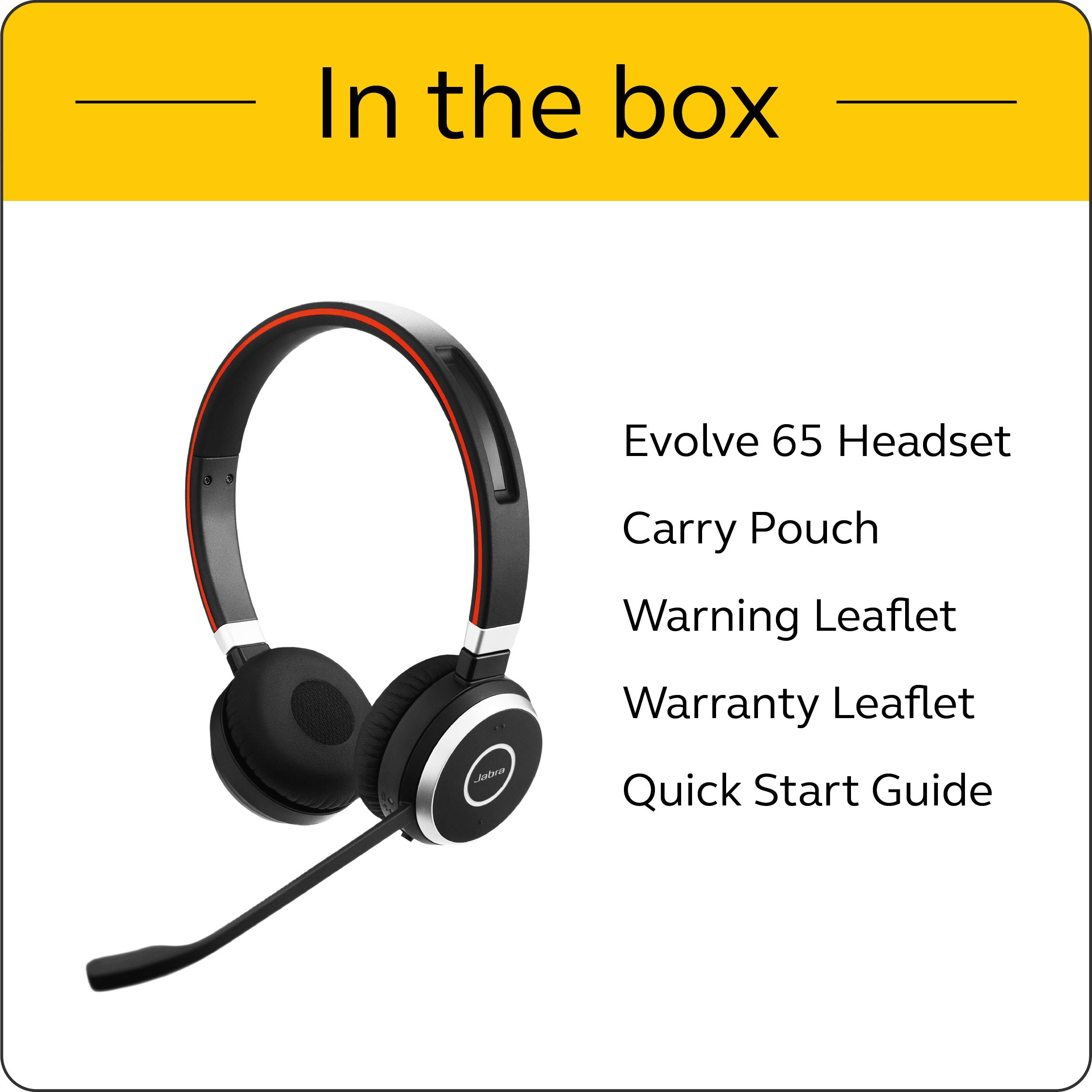 Jabra Evolve 65 UC Stereo Wireless Bluetooth Headset with Noise Cancelling Mic - Includes Link 360 Adapter (US Version) - Perfect for Office Calls, Remote Work & Music Listening