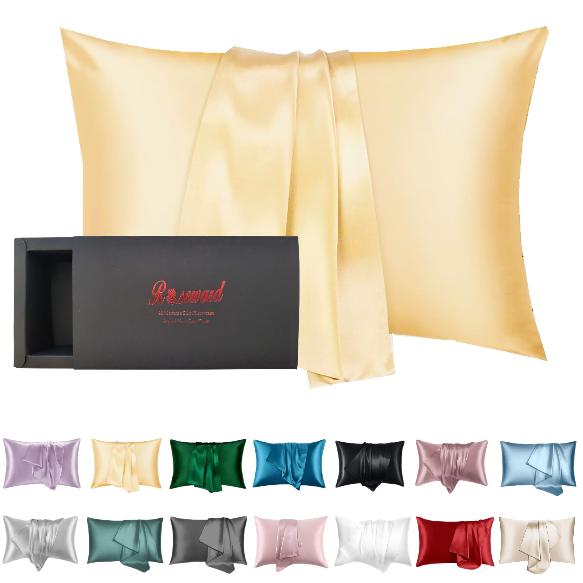 Premium 100% Mulberry Silk Pillowcase for Hair & Skin Care - 6A Grade 22 Momme Gold Silk Pillow Cover with Zipper - Hypoallergenic, Anti-Aging, Wrinkle-Free & Cooling - Made in USA (King Size, Gold) - Perfect for Beauty Sleep & Skin Protection