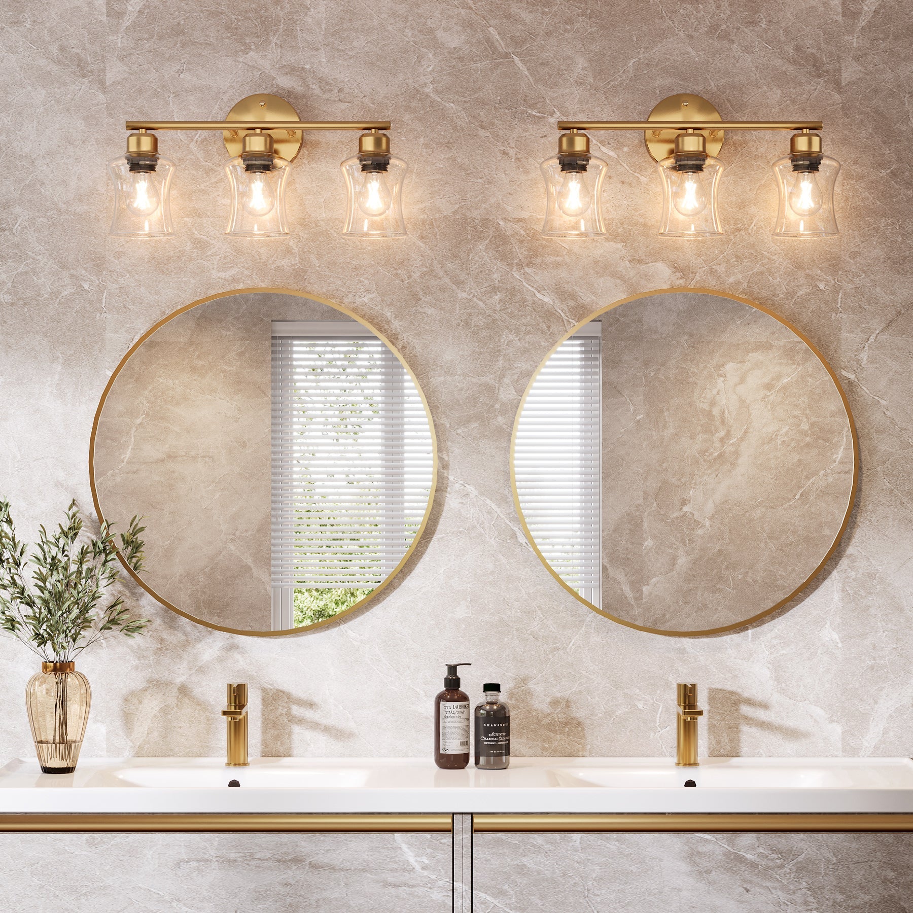 Modern 3-Light Bathroom Wall Sconce with Clear Glass Shades - Perfect for Vanity, Powder Room & Hallway Lighting