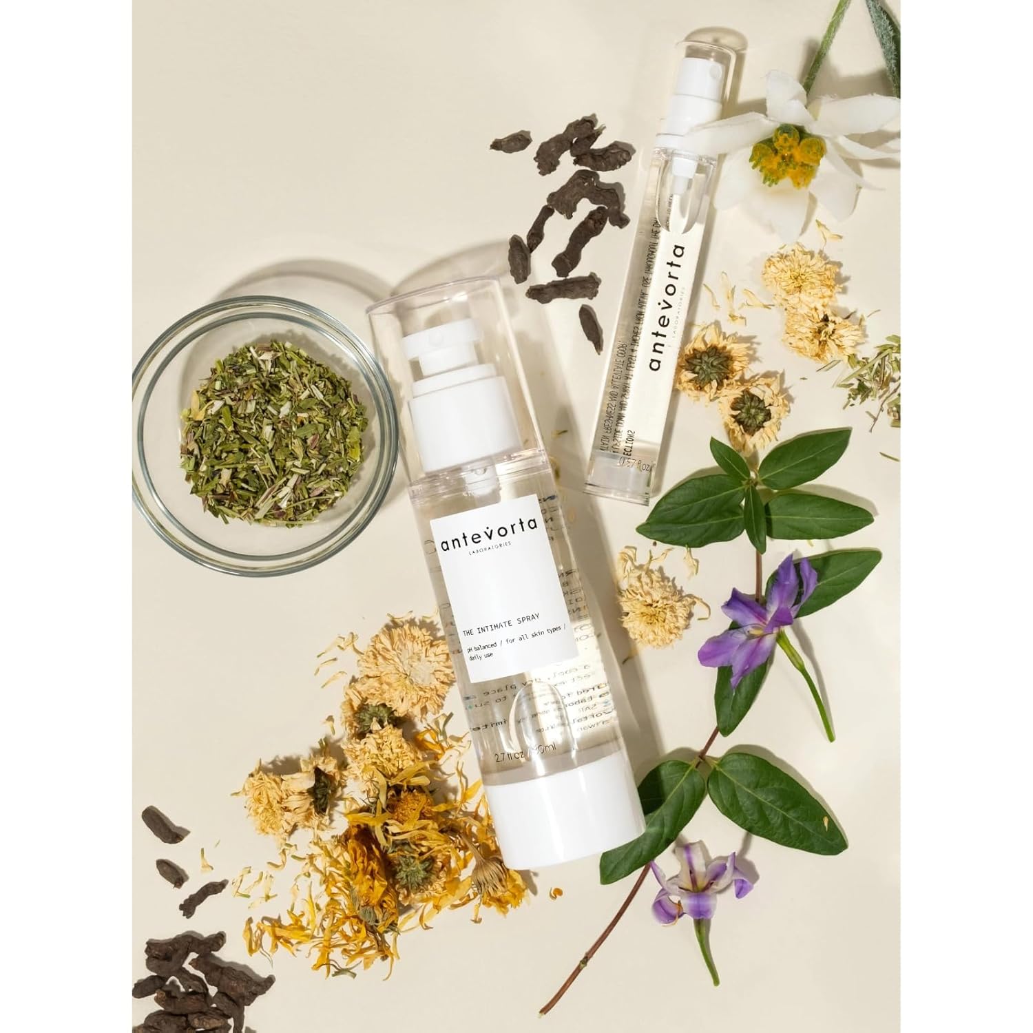 Antevorta Intimate Spray for Dryness & Itching - Moisturizing & Hydrating Formula with Organic Alpine Skullcap & Edelweiss (2.7oz) | Neutralizes Odor & Soothes Irritation | Perfect for Daily Feminine Care & Post-Workout Refreshment