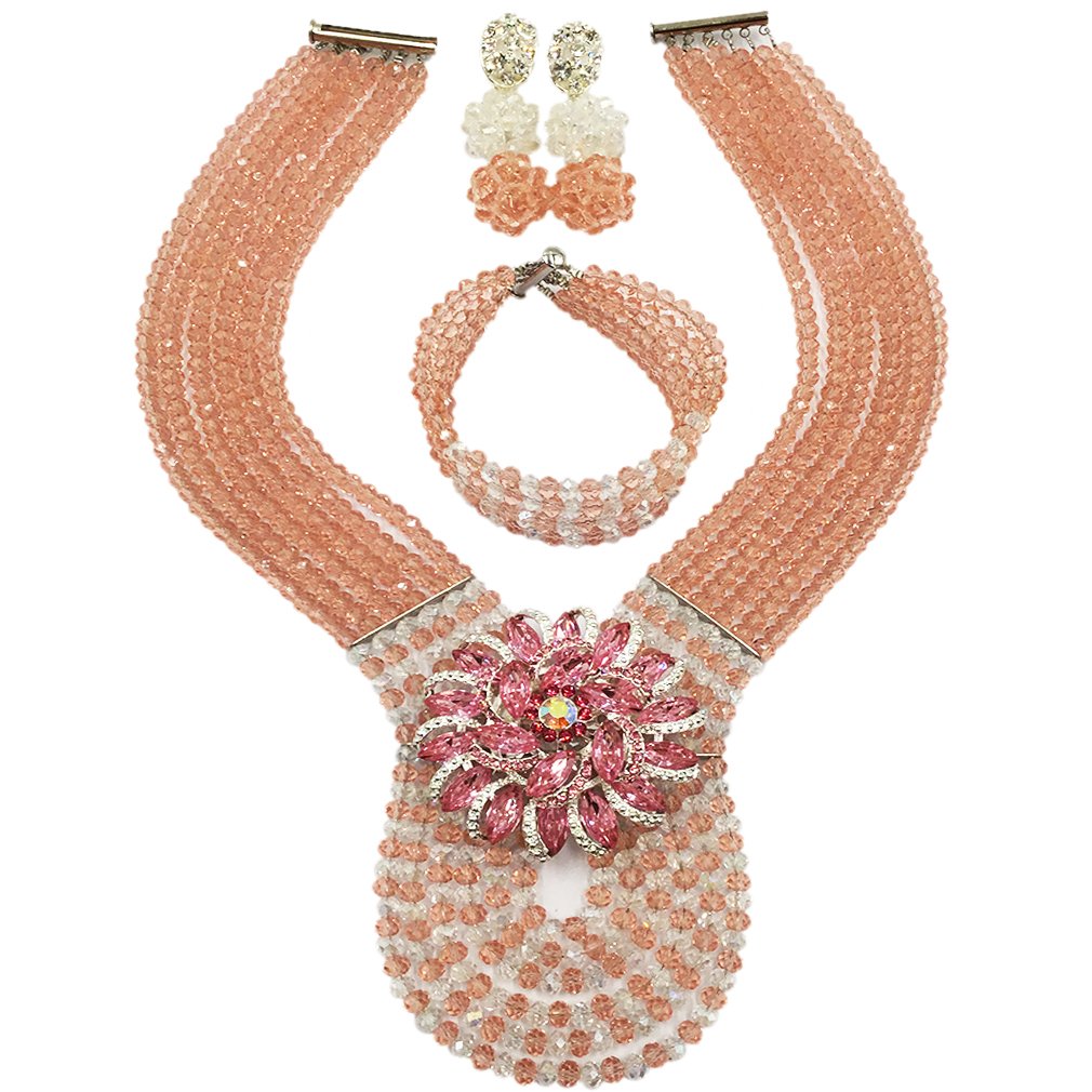 Elegant Nigerian Beaded Crystal Bridal Necklace Set - African Wedding Party Jewelry for Women - Perfect for Bridal, Cultural Celebrations & Special Occasions