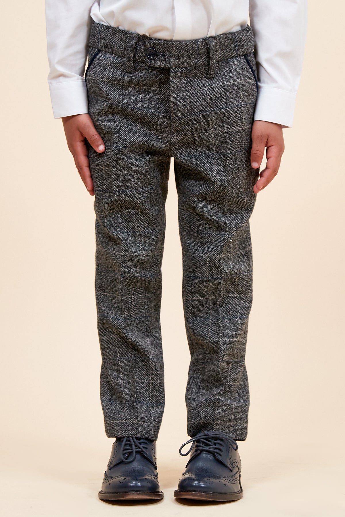 SCOTT Kids' Grey Check 3-Piece Suit for Boys - Formal Occasions, School Events & Family Photos