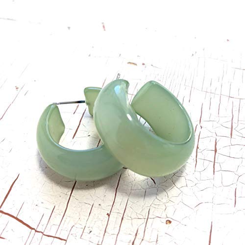 Sea Glass Green Moonglow Lucite Bold Haskell Hoop Earrings - HASK-GR-4 | Vintage Style Statement Jewelry for Women, Perfect for Beach Weddings & Summer Parties