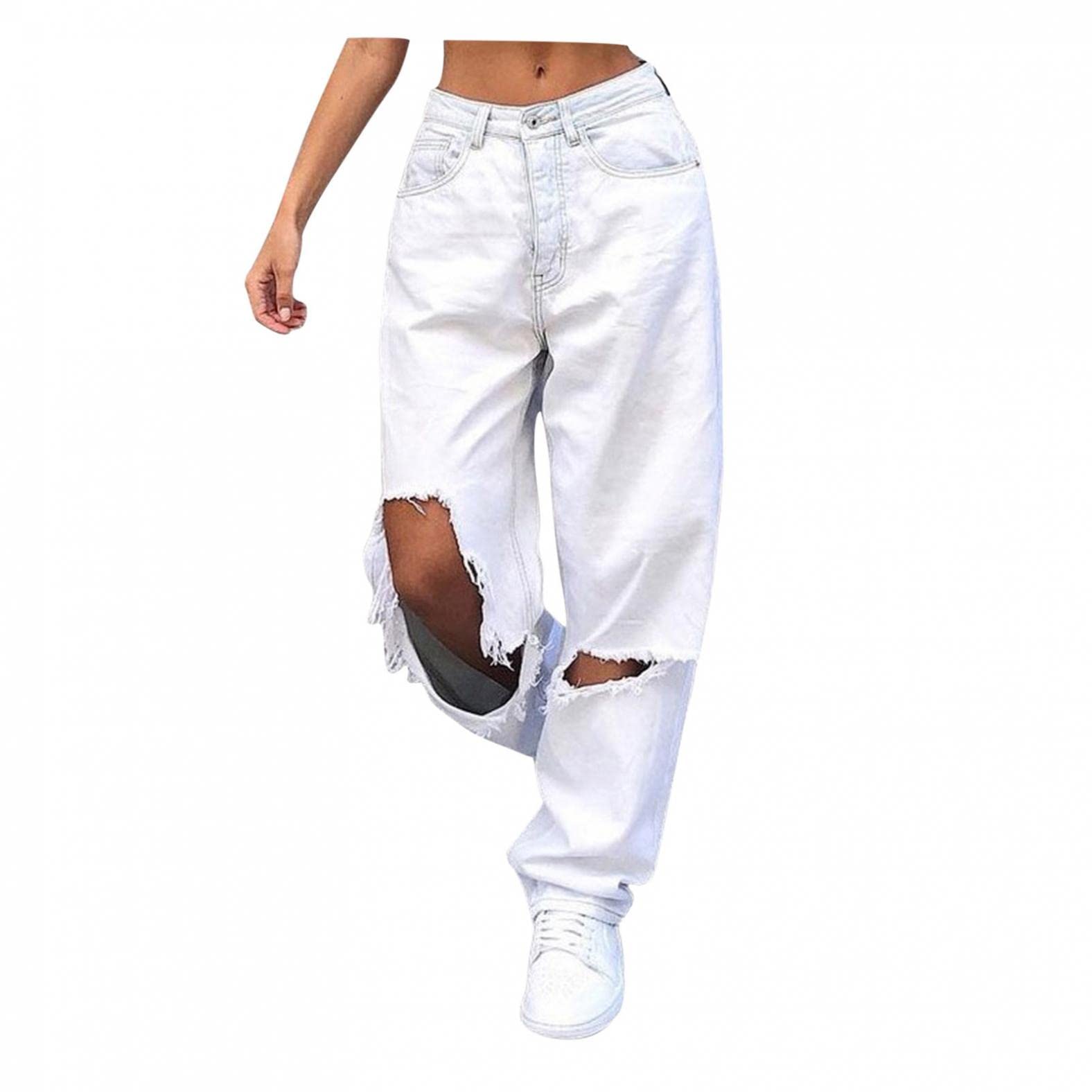 Women's Boyfriend Jeans - Loose Fit Plus Size Baggy Patchwork Denim Pants with Modern Straight Leg | Casual Comfort for Everyday Wear, Street Style & Weekend Outfits