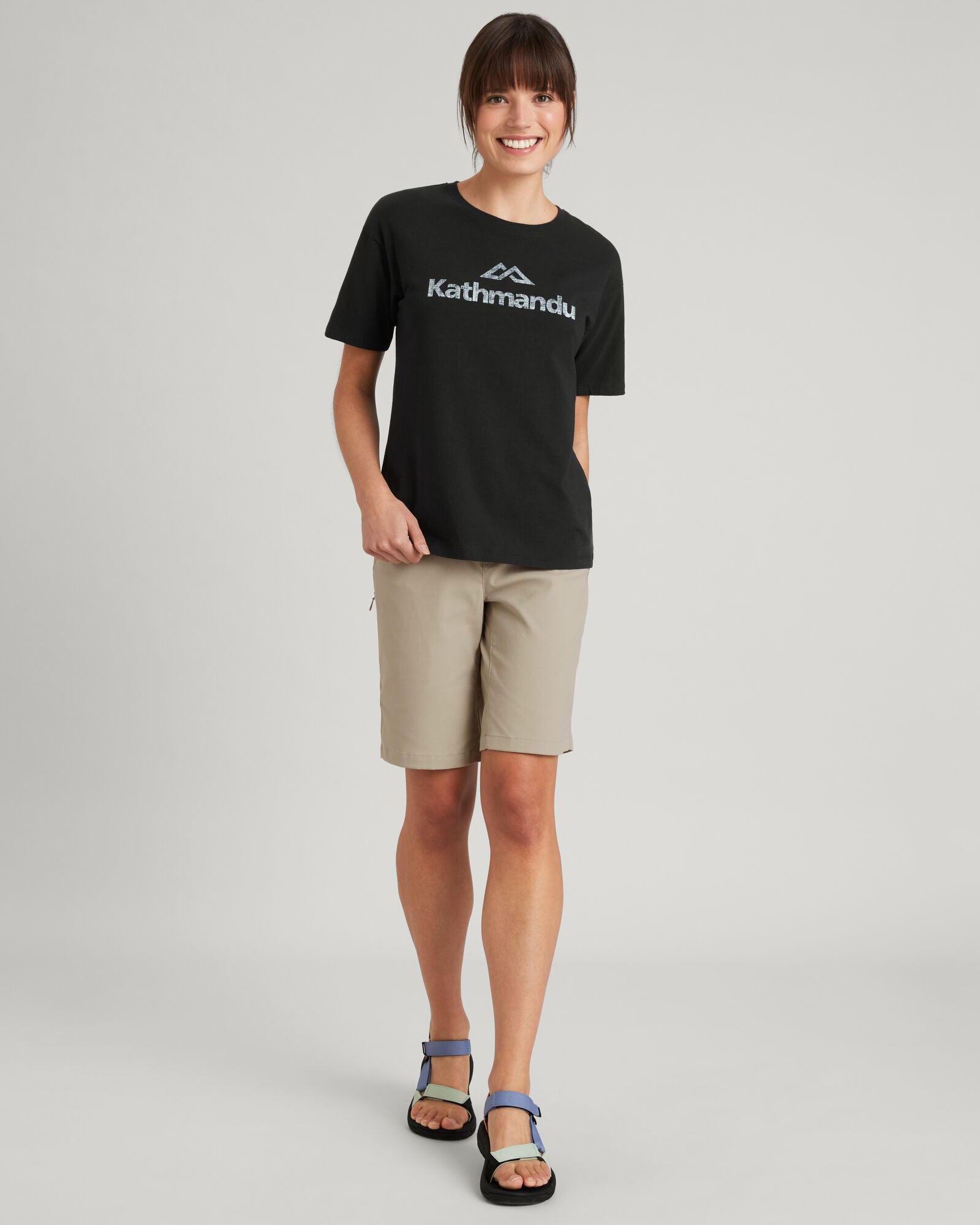 Kathmandu Logo Women's Short Sleeve T-Shirt - Breathable Cotton Tee for Casual Wear & Outdoor Activities - Black Stingray Color